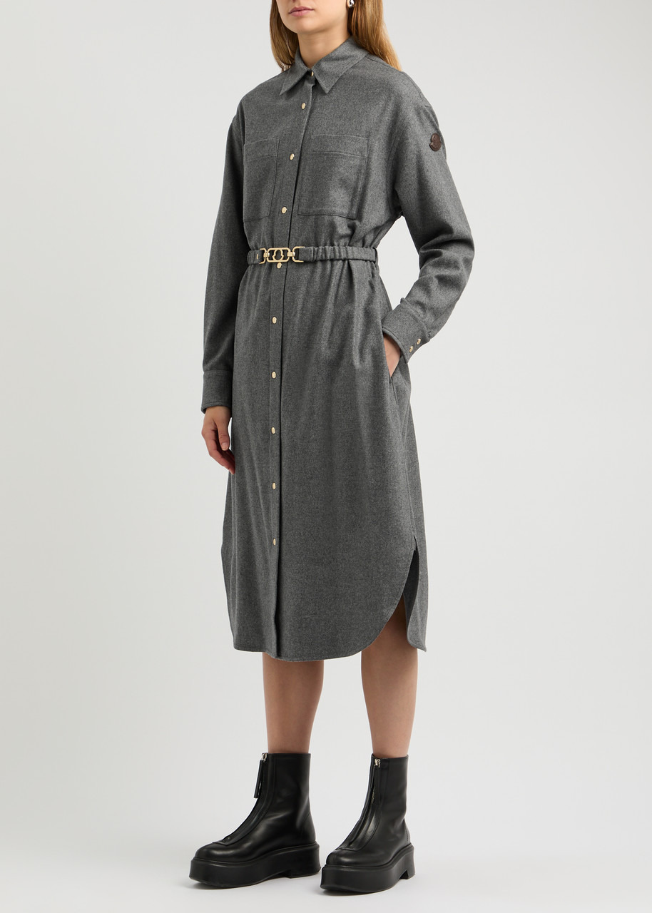 Moncler Belted Wool-blend Midi Shirt Dress - 4