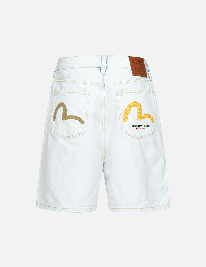 EVISU SEAGULL EMBROIDERY BLEACHED DENIM SHORTS outlook