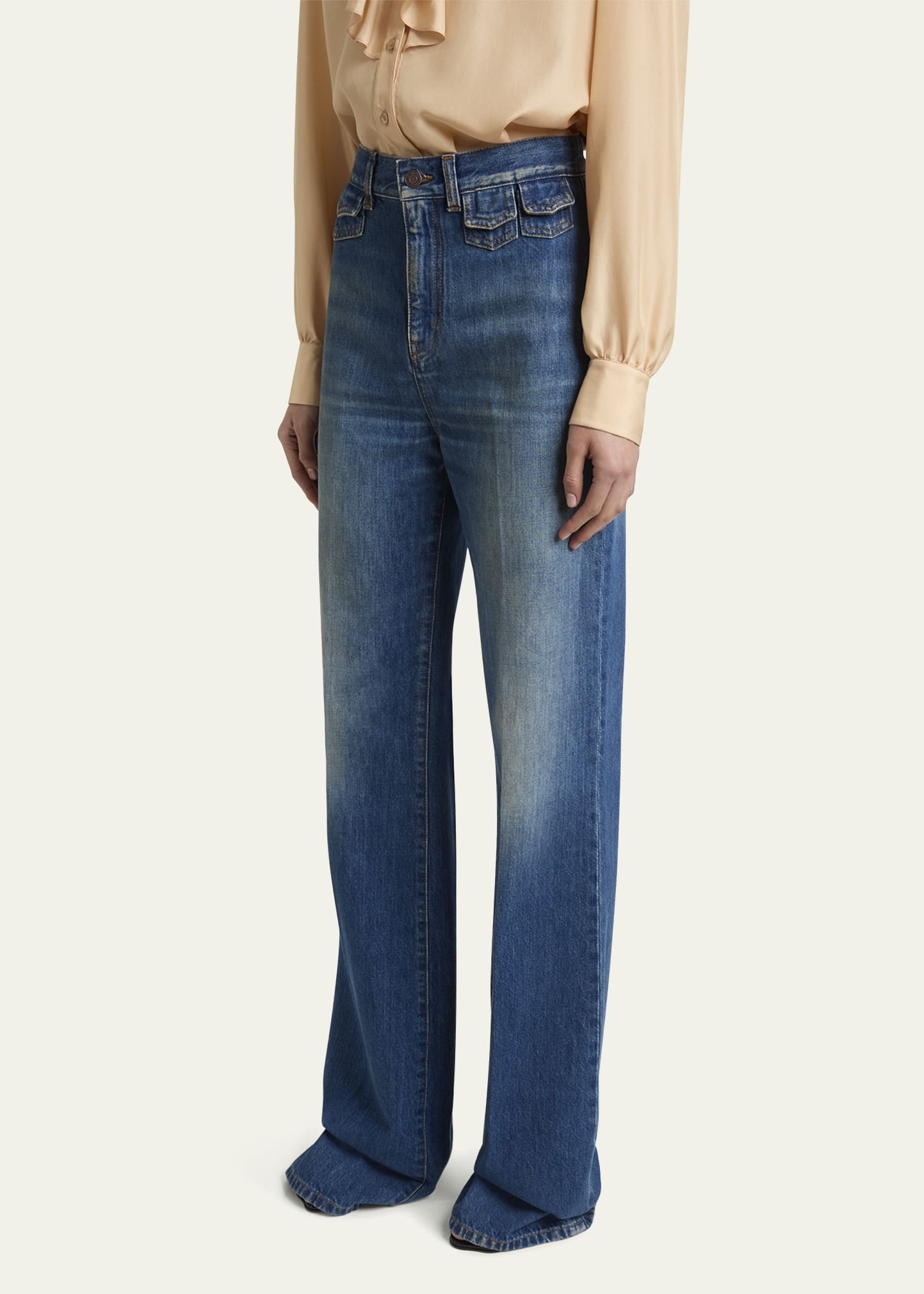 High-Waisted Flared Jeans with Flap Pockets - 4