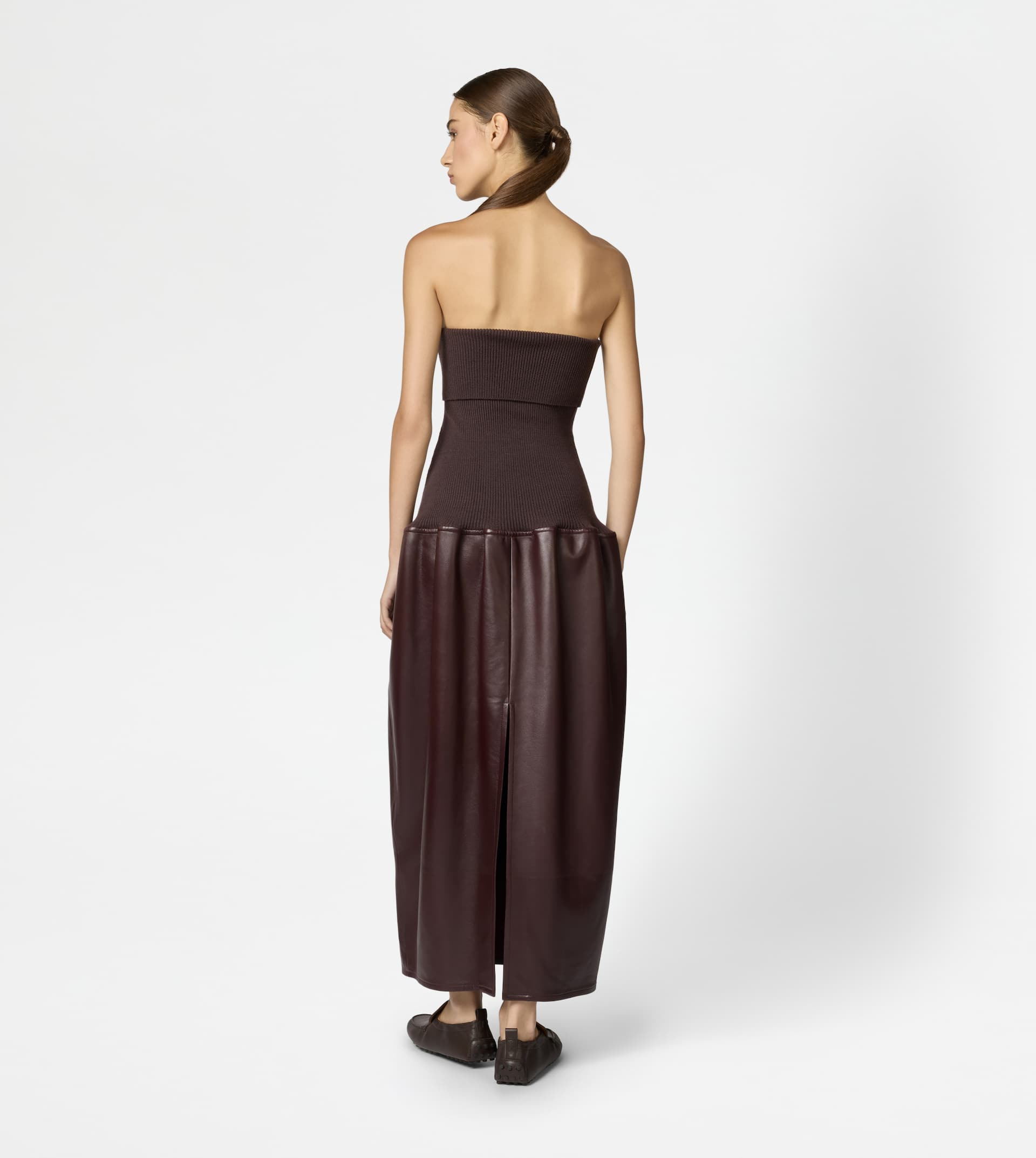 DRESS IN WOOL AND LEATHER - BURGUNDY - 3
