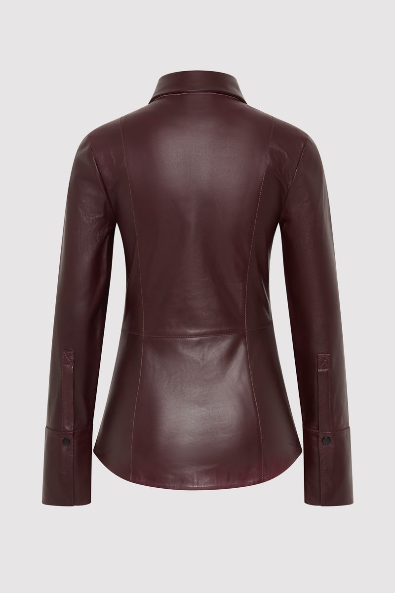 Leather Panelled Shirt - Bordeaux - 9