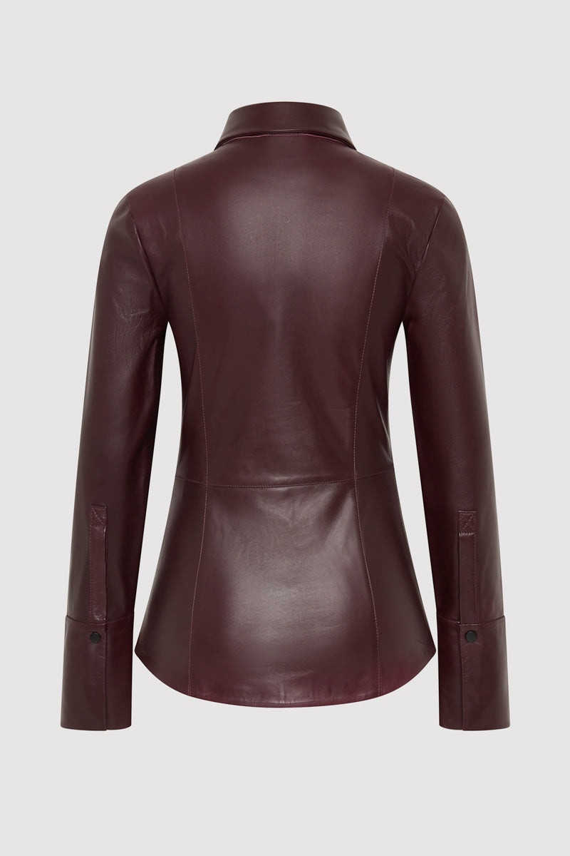 ST. AGNI Leather Panelled Shirt - Bordeaux outlook