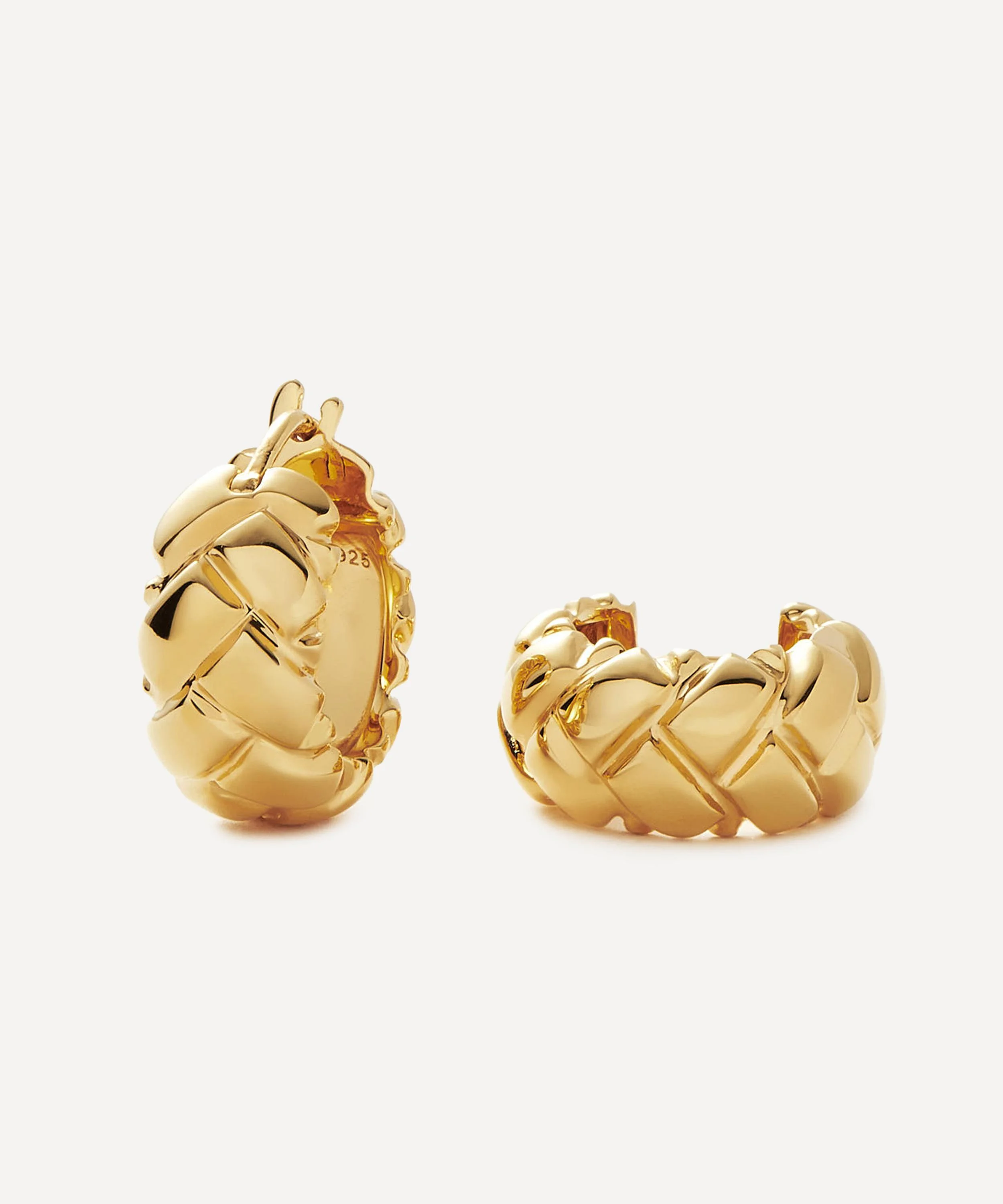 X Lucy Williams 18ct Gold-Plated Vermeil Silver Waffle Mini Hoop Earrings - 1