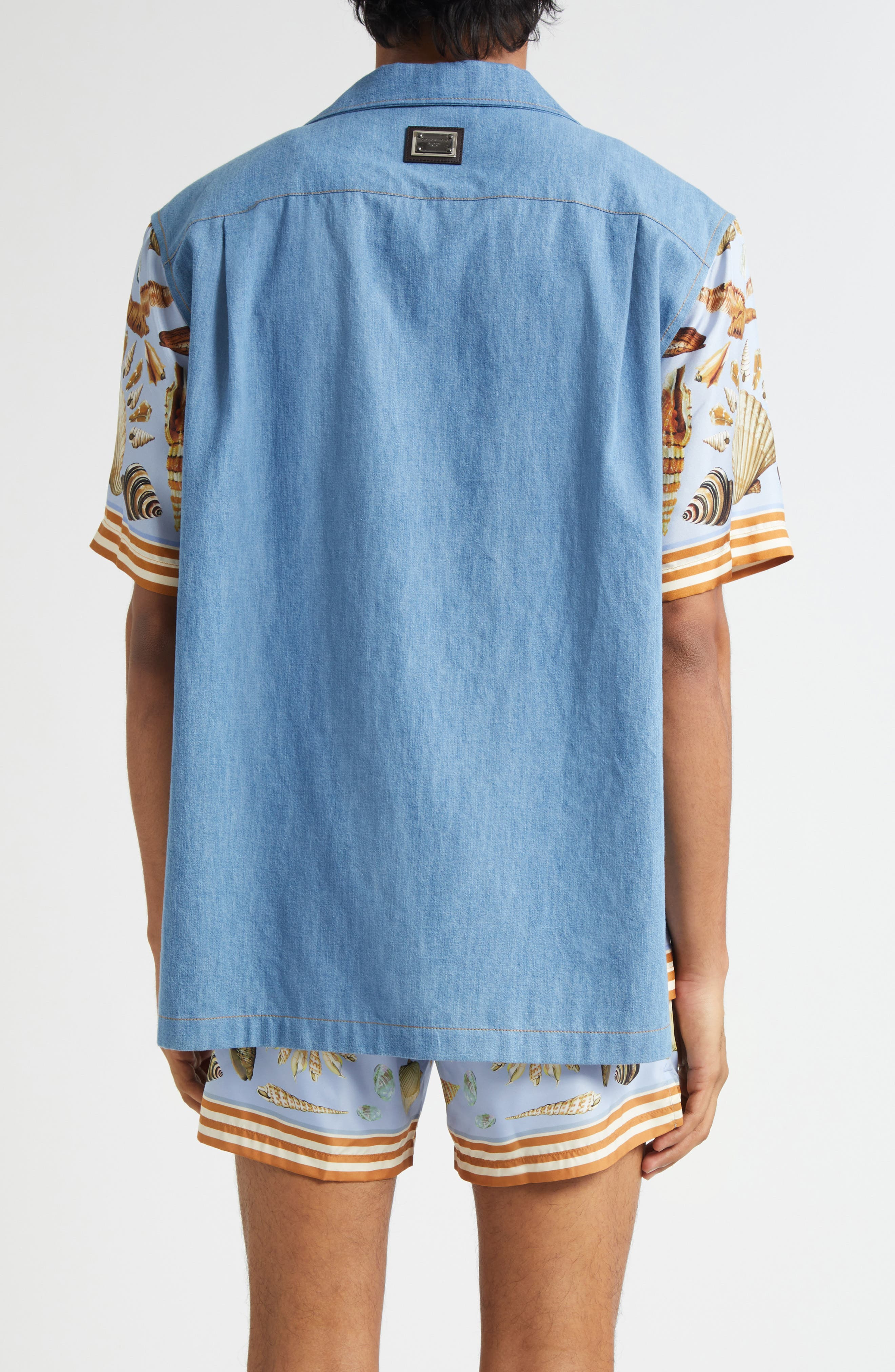 Dolce&Gabbana Seashell Print Mixed Media Camp Shirt in S9001 Variante Abbinata at Nordstrom - 2
