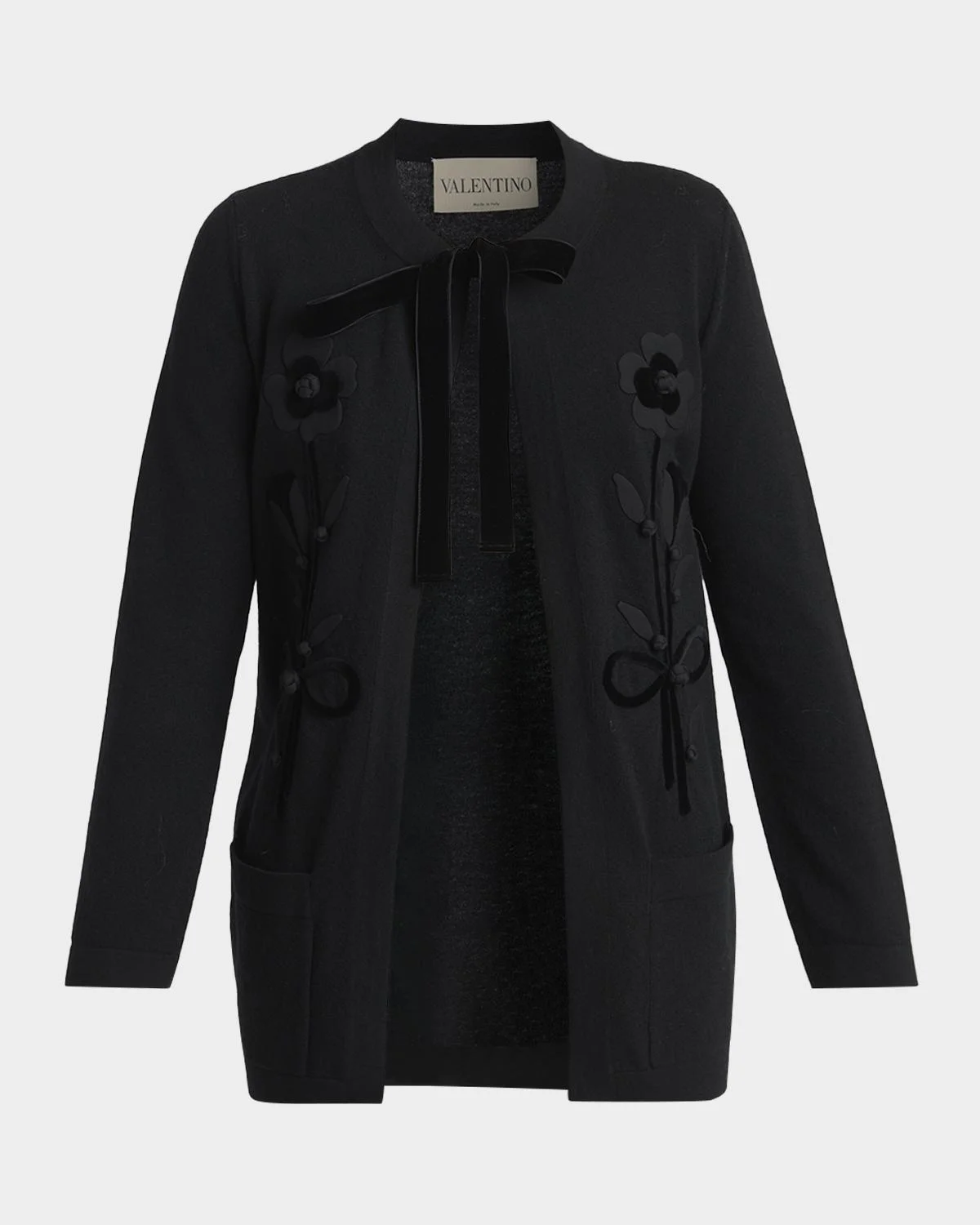 Floral Velvet Embroidered Crewneck Cardigan - 1