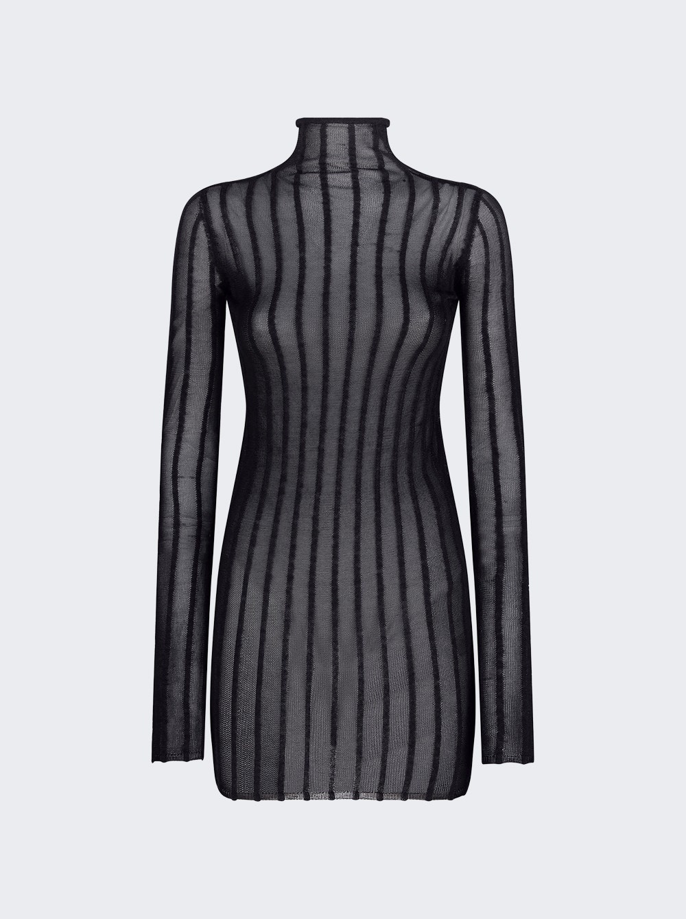 Semi-sheer Knitted Ribbed Mini Dress Black - 1