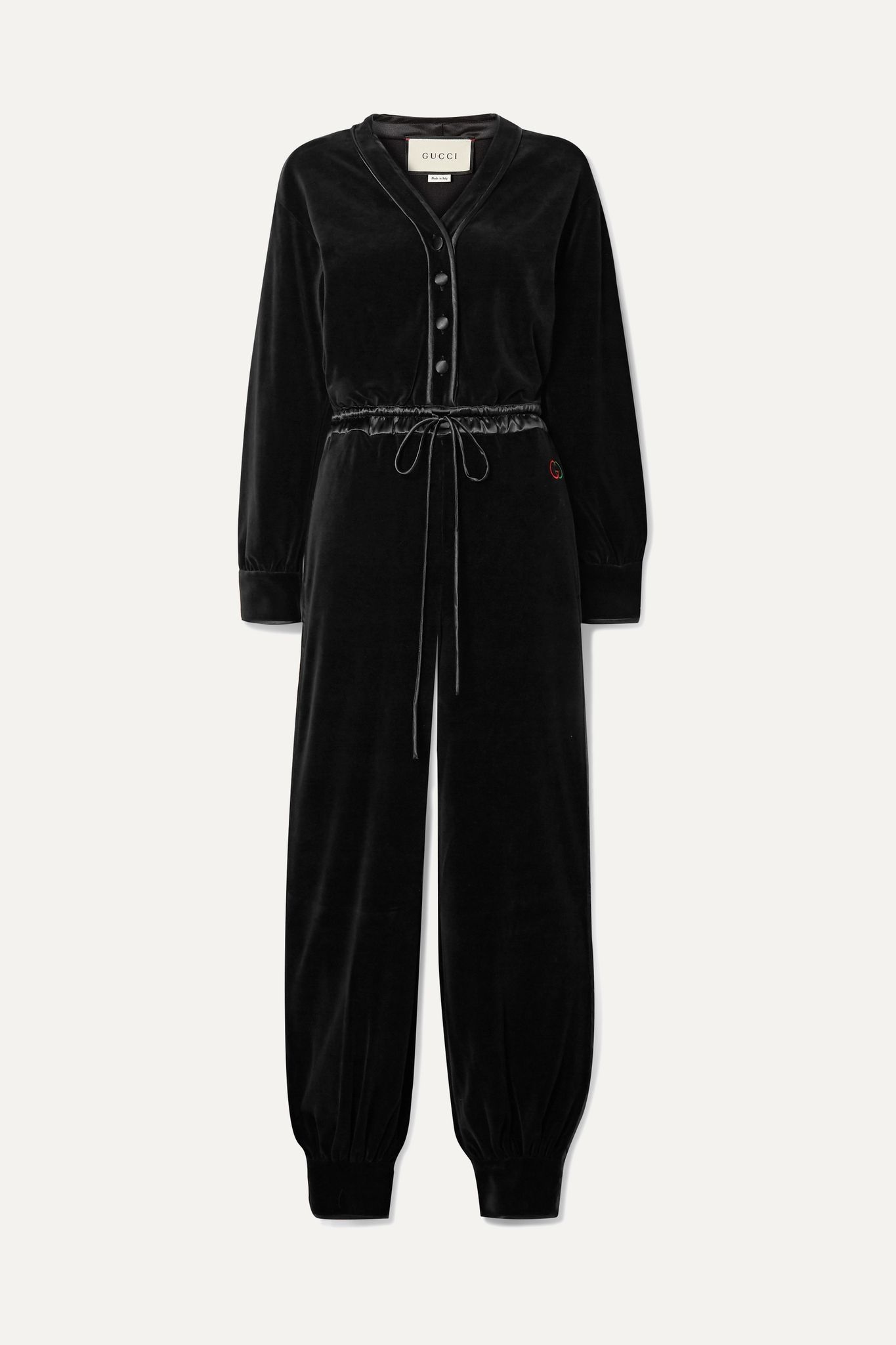 Satin-trimmed cotton-blend velvet jumpsuit - 1