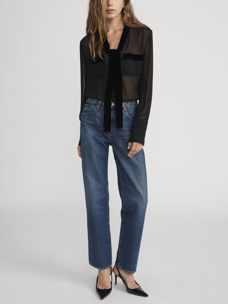 FRAME Velvet Trim Modern Tie Blouse outlook