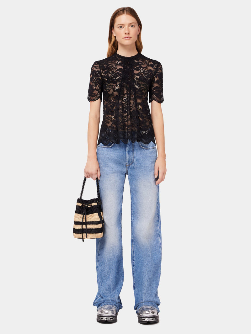 STRIPPED RAFFIA BUCKET BAG WITH 1969 DISCS DETAILS 4