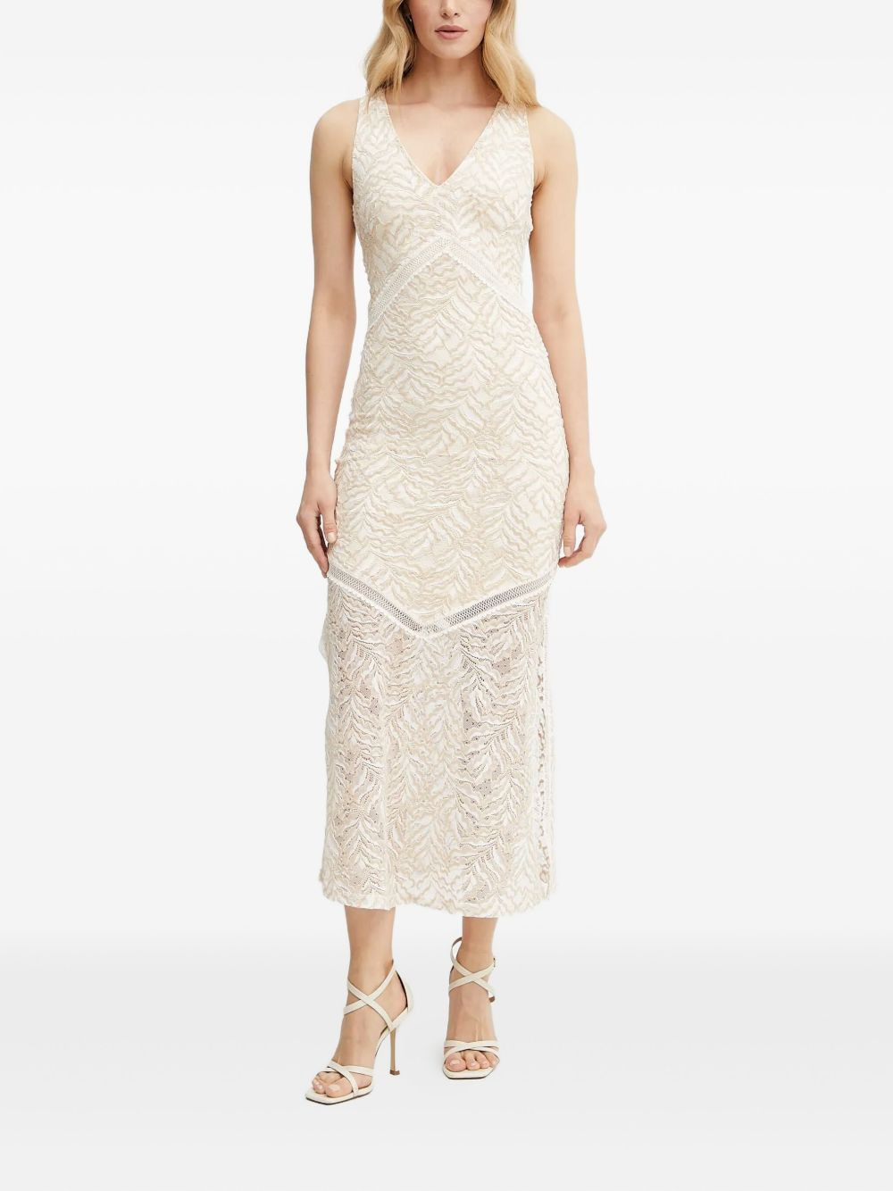lace-insert V-neck midi dress - 2