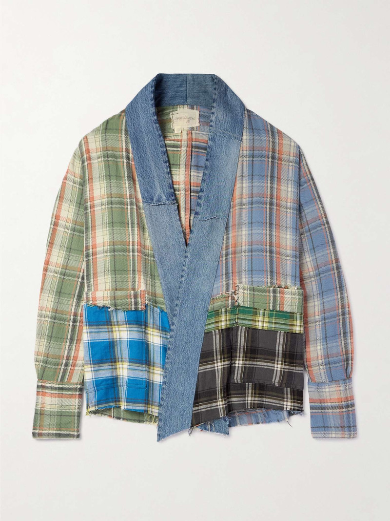 GL1 Denim-Trimmed Checked Cotton-Flannel Shirt 1