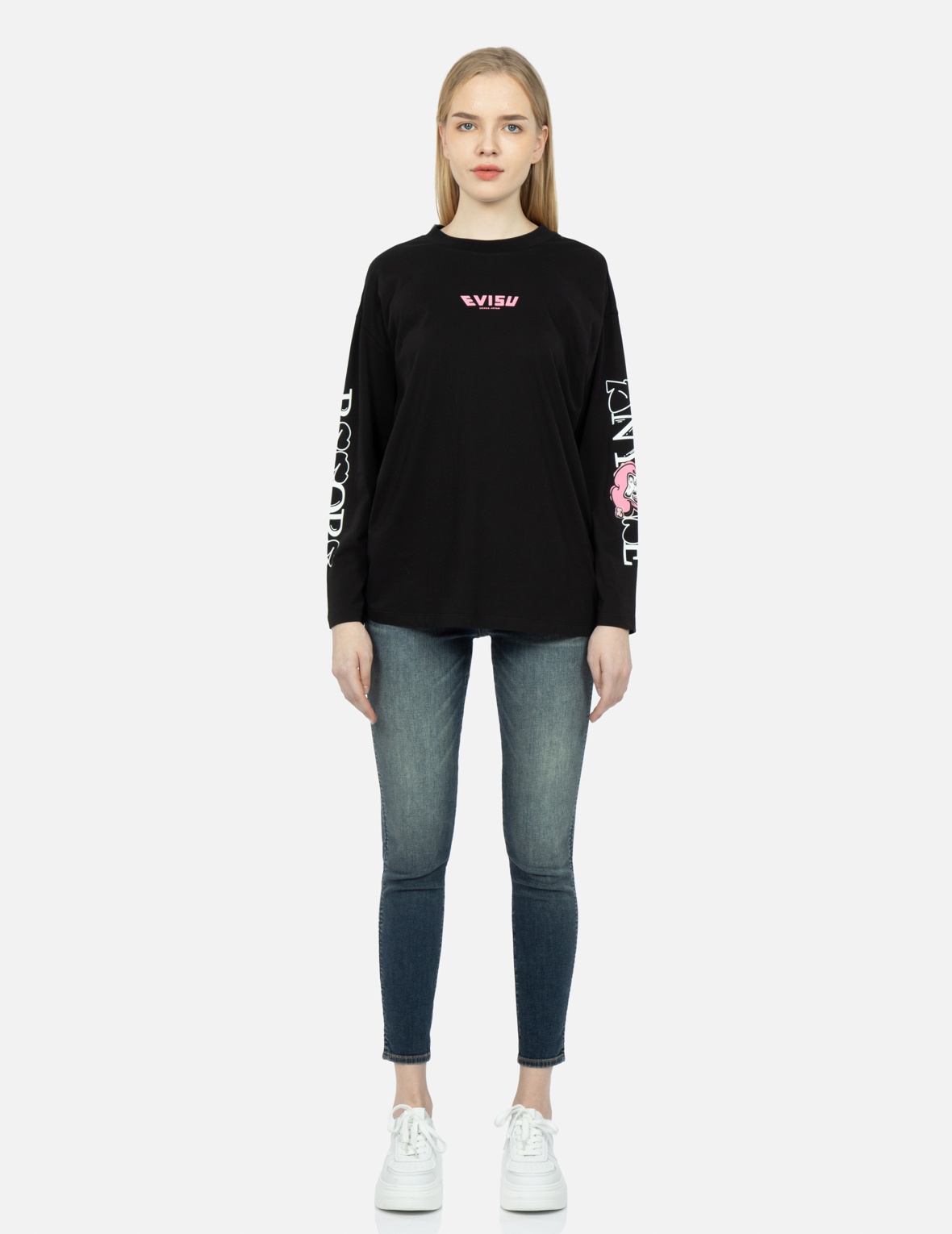 GRAFFITI DARUMA SLOGAN PRINT LONG-SLEEVE T-SHIRT - 6