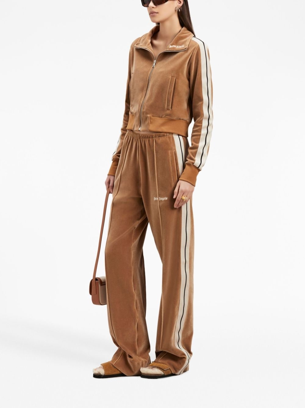 wide-leg velvet track pants - 2