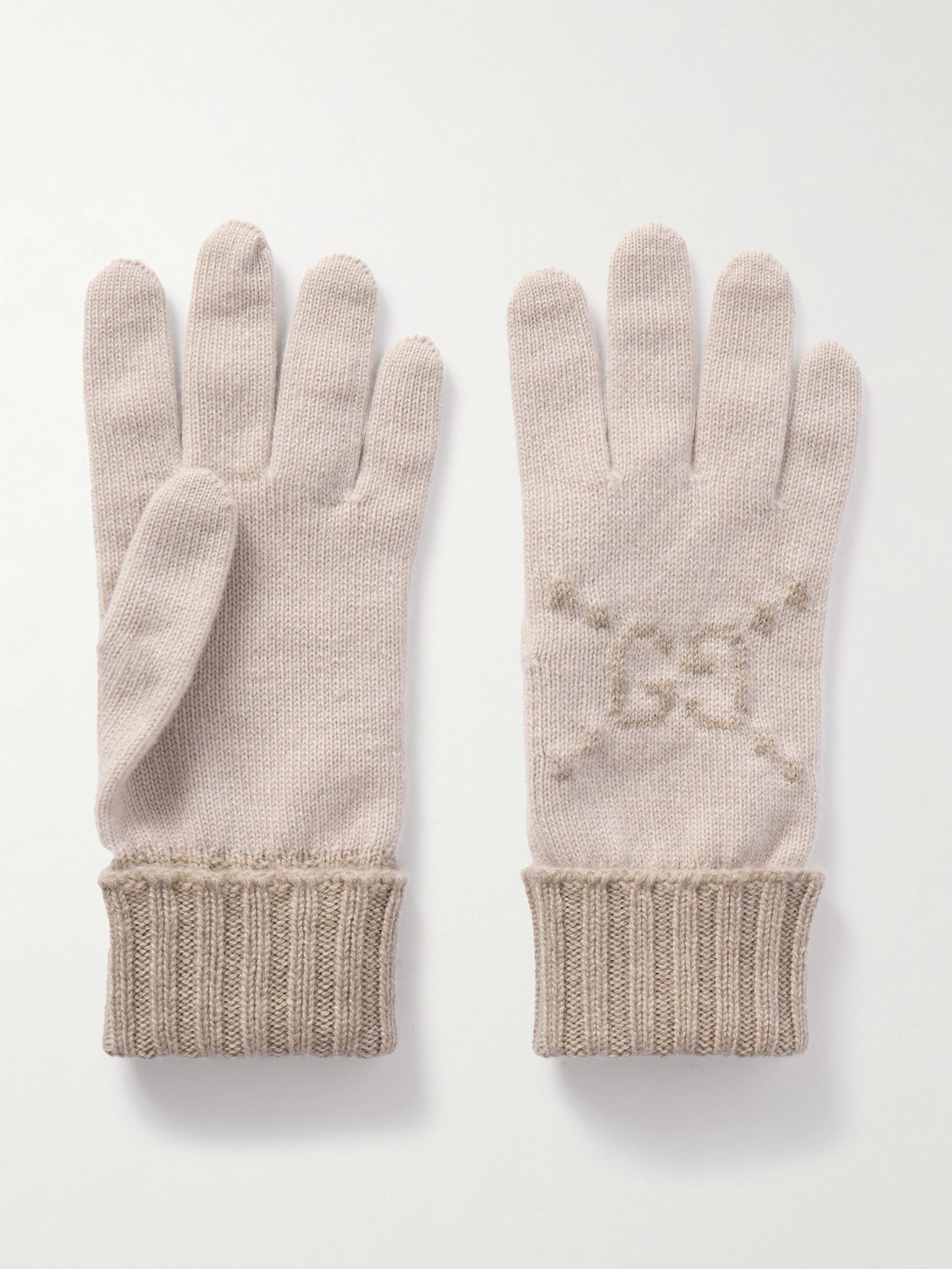 Jacquard-knit cashmere gloves Beige - 1
