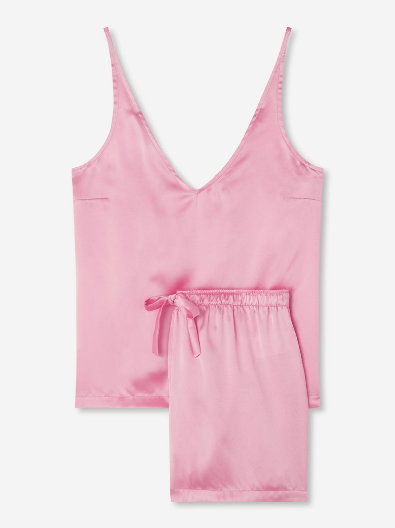 Women's Short Cami Pyjamas Bailey 2 Silk Satin Pink - 1