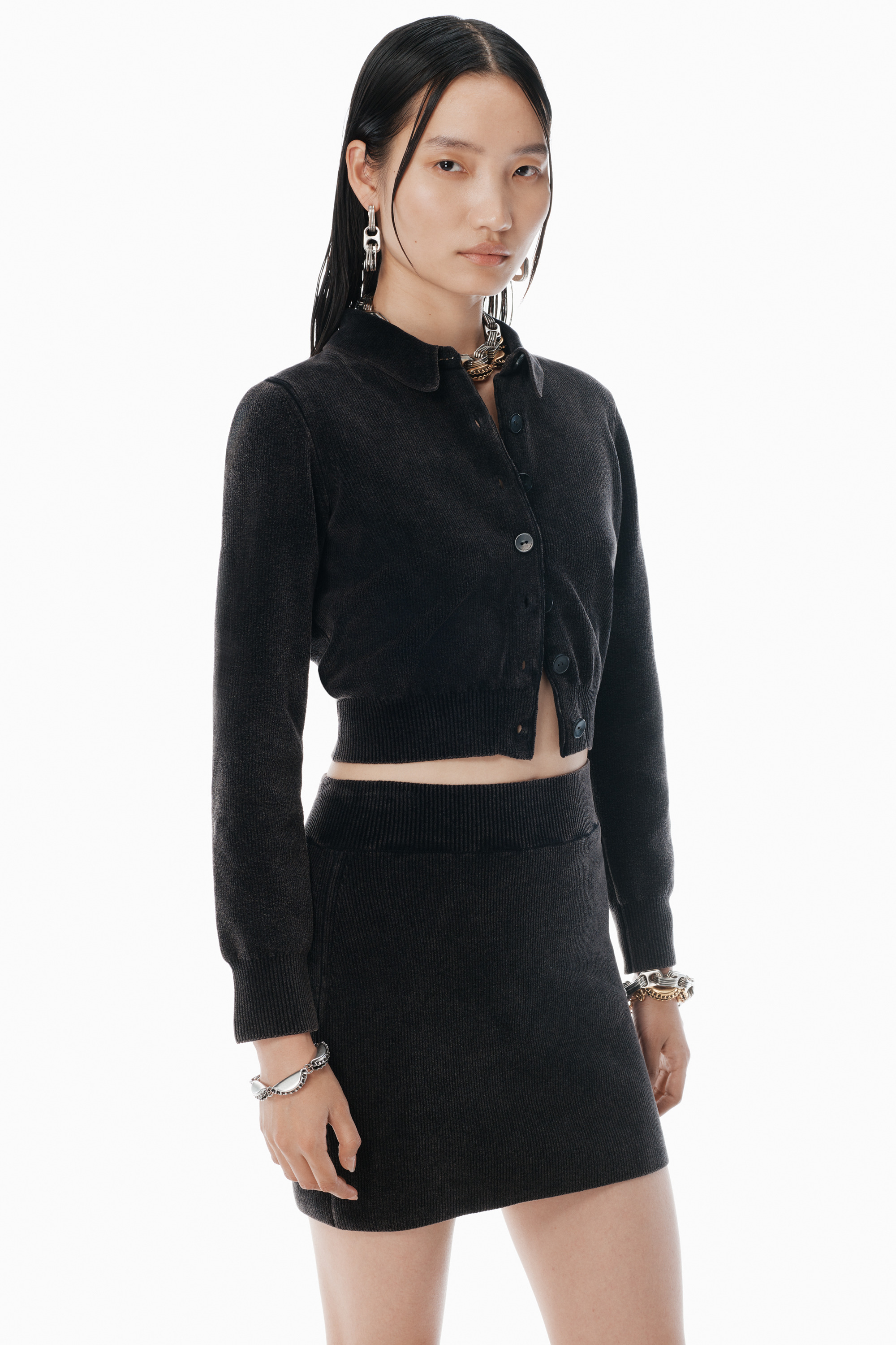Black Cotton-Blend Chenille Cardigan - 3