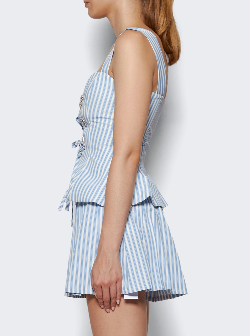 Crystal Grommet Poplin Corset Top White And Blue - 3