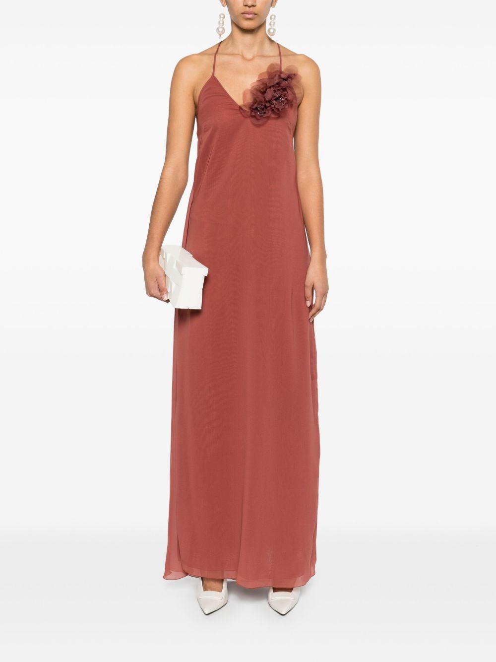 floral-appliqué georgette maxi dress - 2
