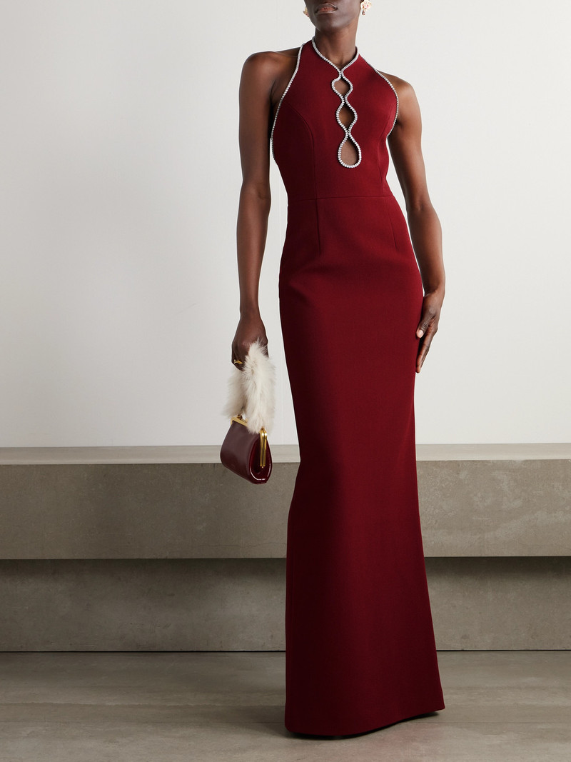 REBECCA VALLANCE Akari Crystal-embellished Cutout Cady Halterneck Gown outlook