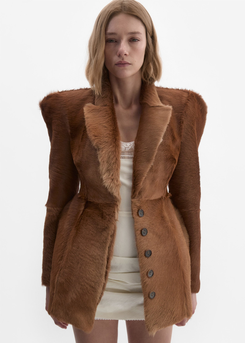 MAGDA BUTRYM Hourglass fur-effect blazer in light brown outlook