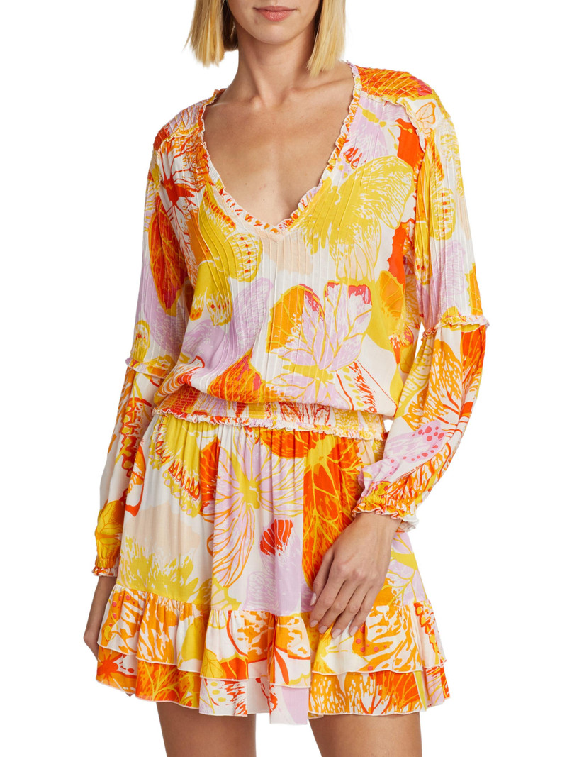 Women's Ilona Floral Long-Sleeve Minidress - Yellow Macro Wings 3