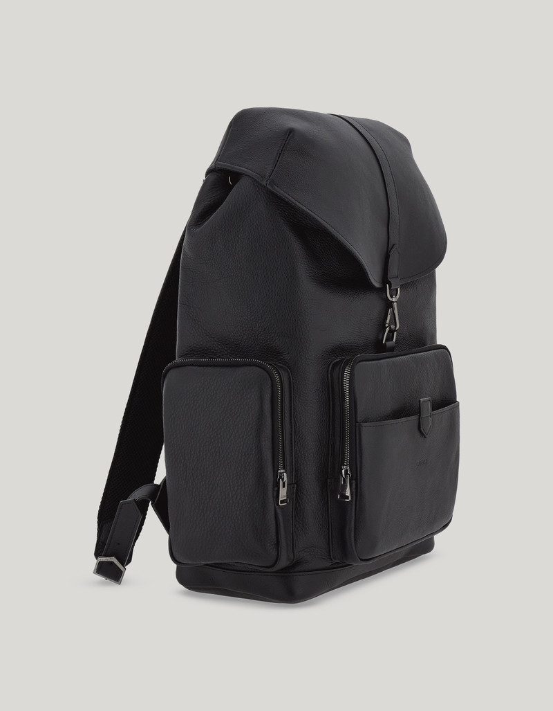 BLACK HAMMERED CALFSKIN THREE POCKET BACKPACK 3