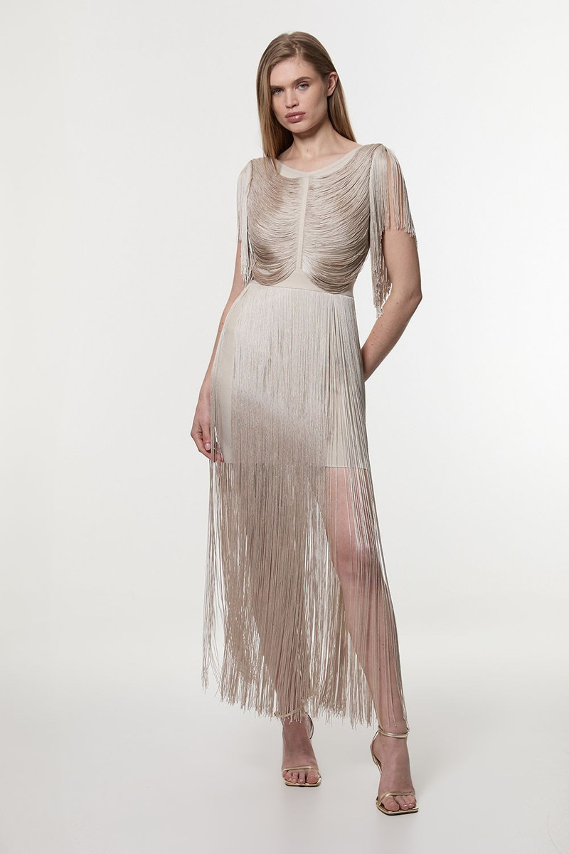 KAREN MILLEN Maxi Draped Fringe Knitted Mini Dress outlook
