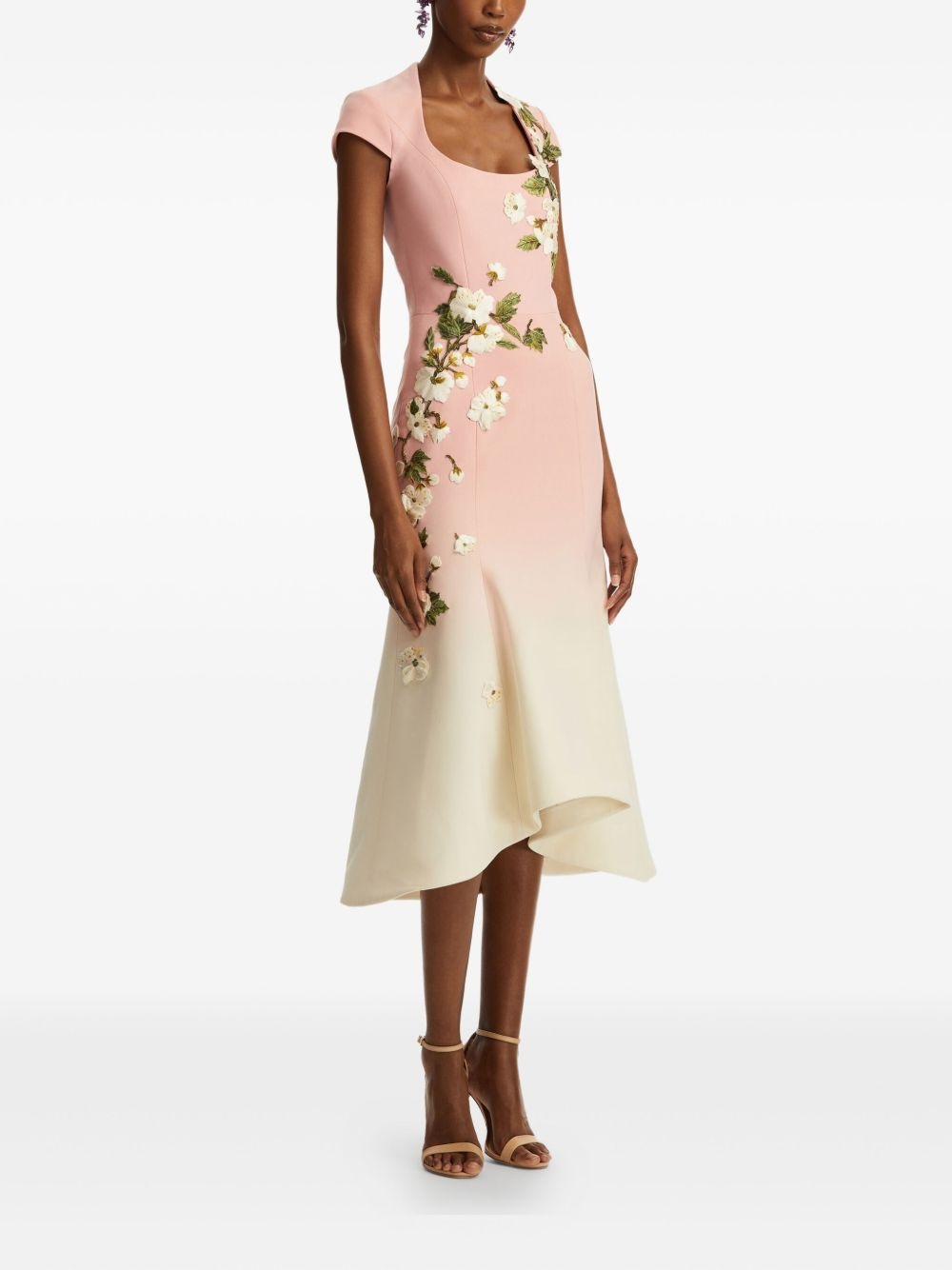floral-embroidered midi dress - 3