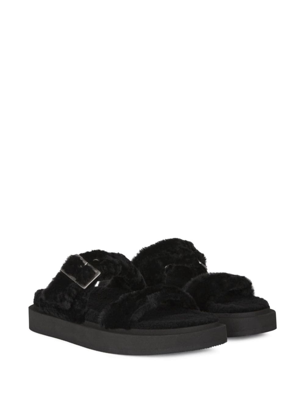 Furry buckled sheepskin slides - 2