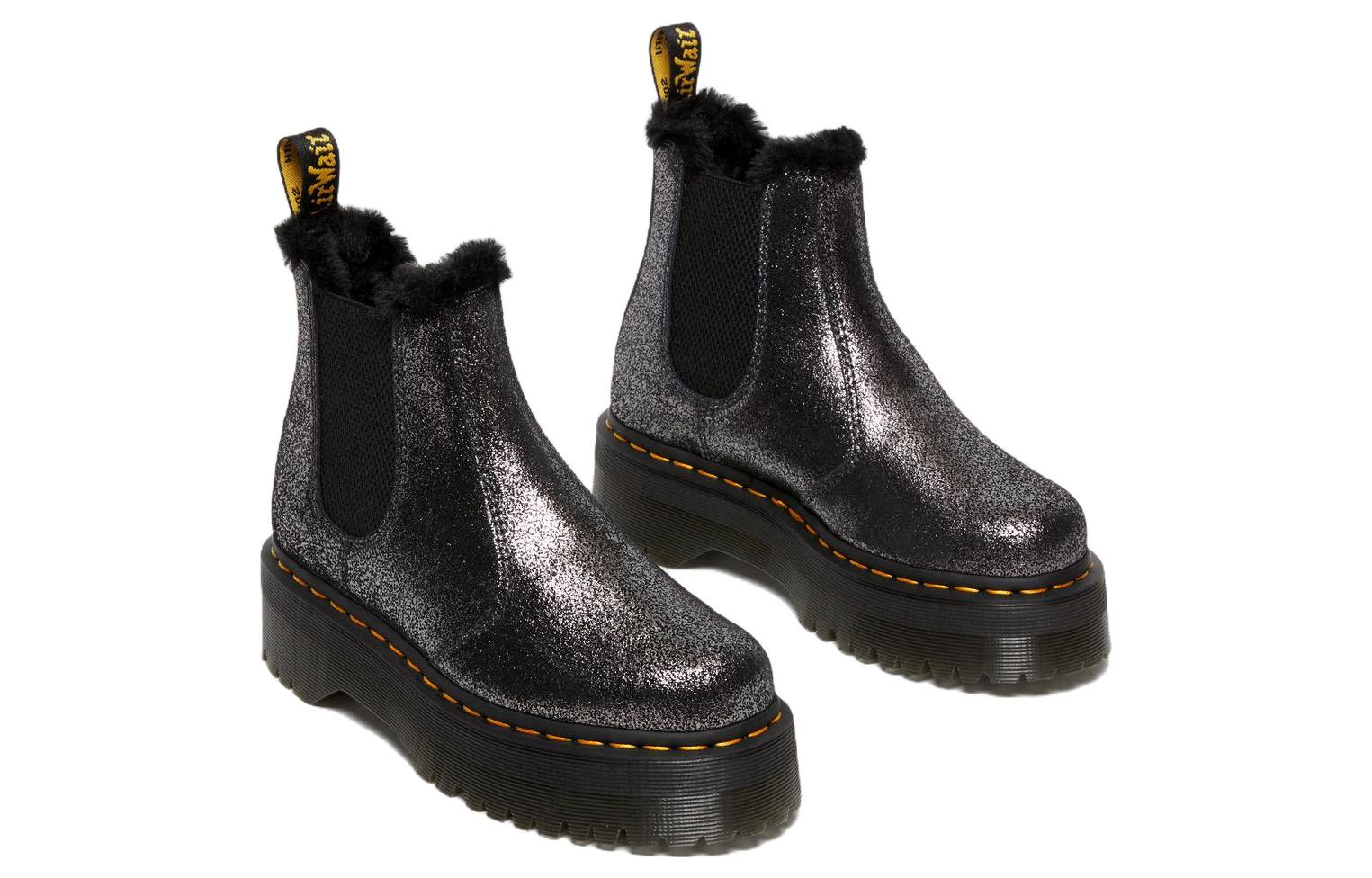(WMNS) Dr. Martens 2976 Faux Fur-Lined Metallic Platform Chelsea Boots 'Black' 27956012 - 3