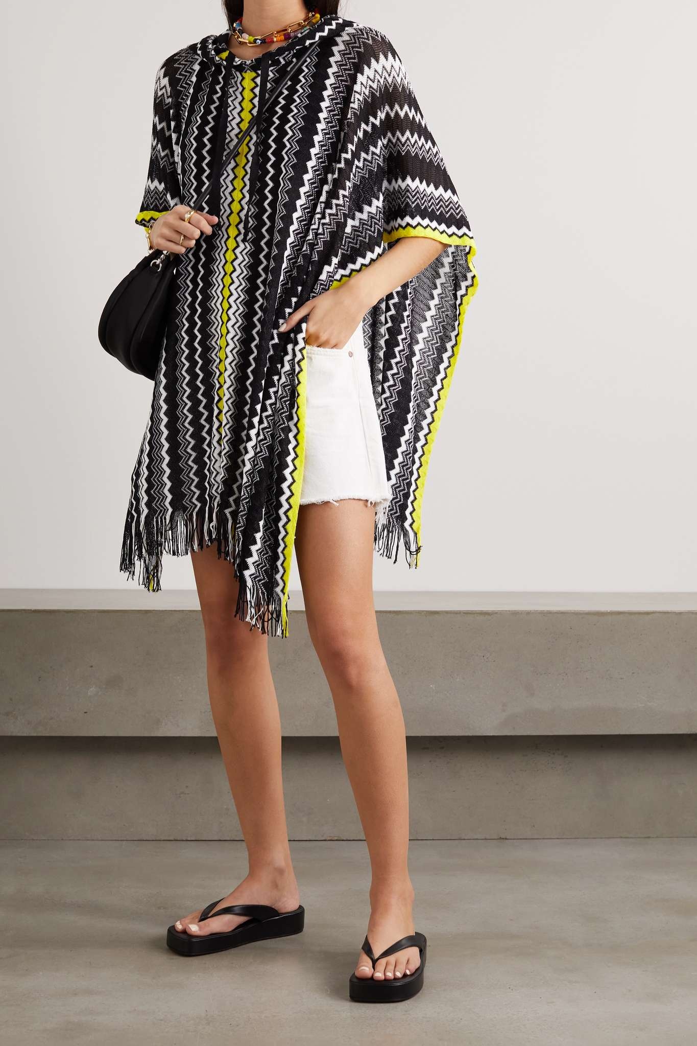 Hooded fringed crochet-knit poncho - 2