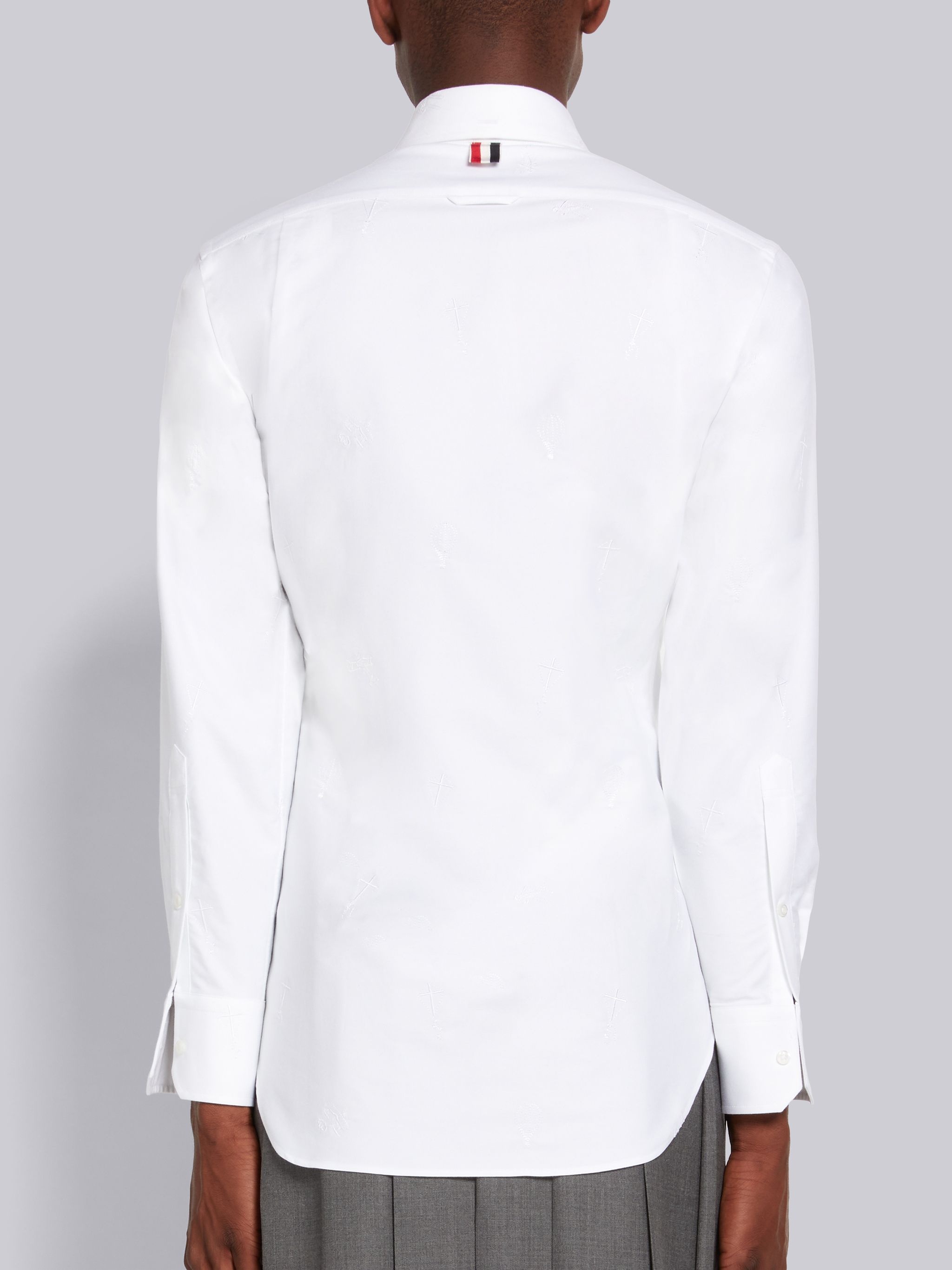 White Oxford Embroidered Half Drop Sky Icon Classic Fit Shirt - 4