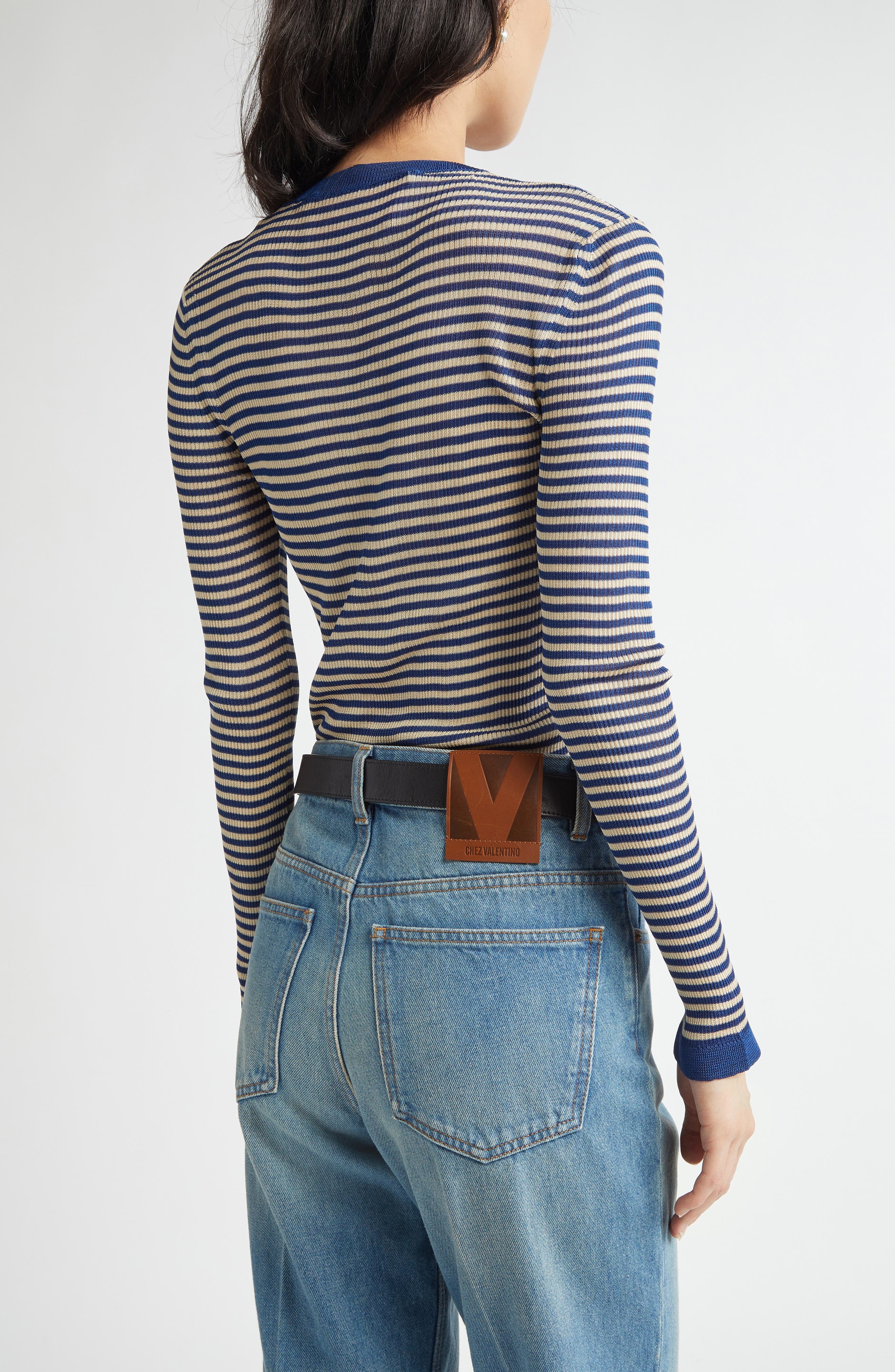 Valentino Garavani Striped Silk Sweater in Blue Multi at Nordstrom - 2