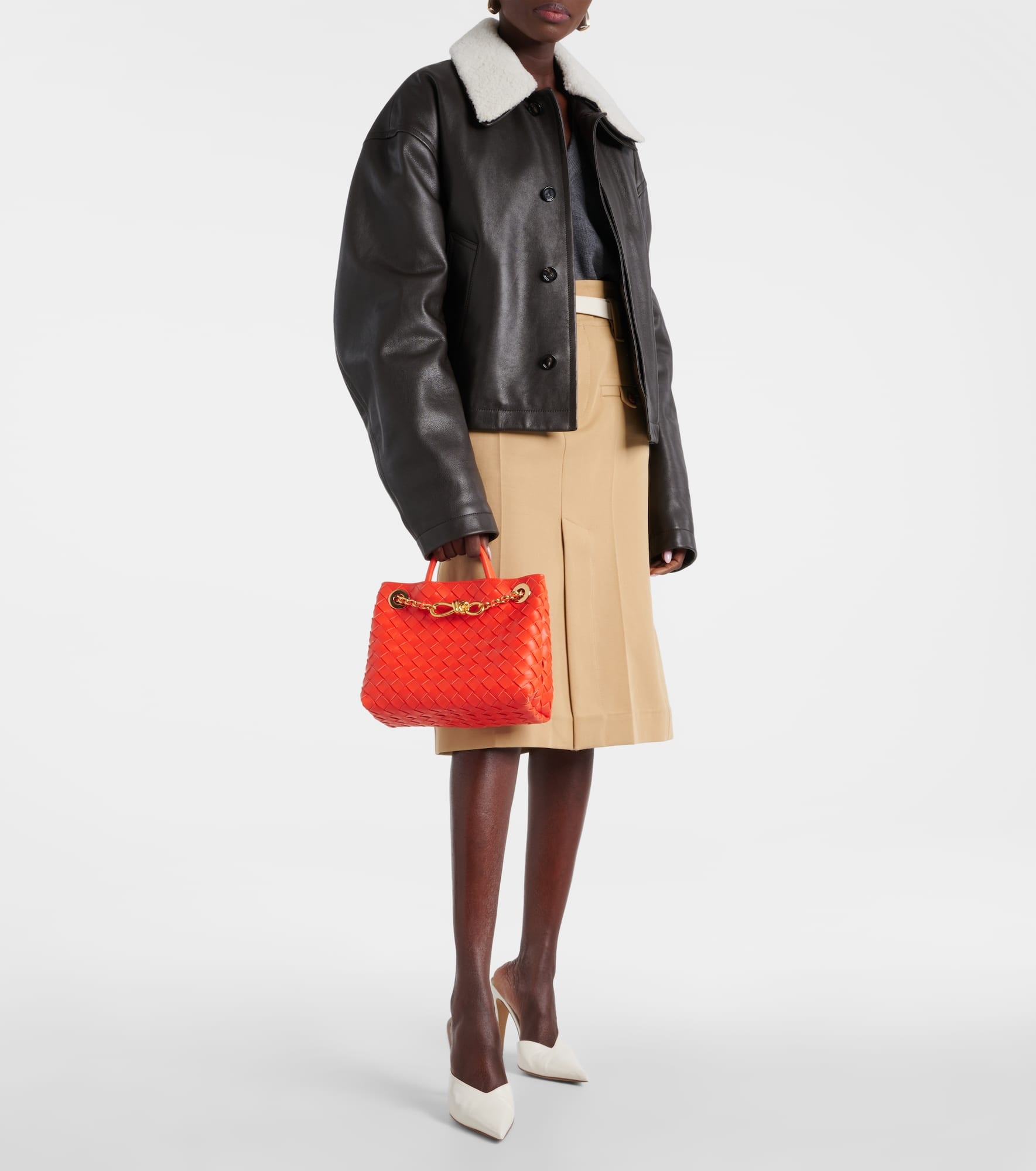 Shearling-trimmed leather jacket - 2