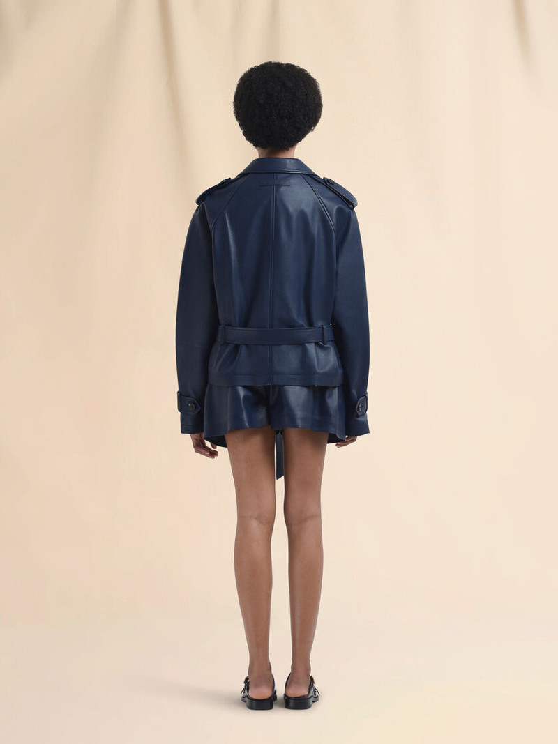 SHORT BLUE NAPPA TRENCH 3