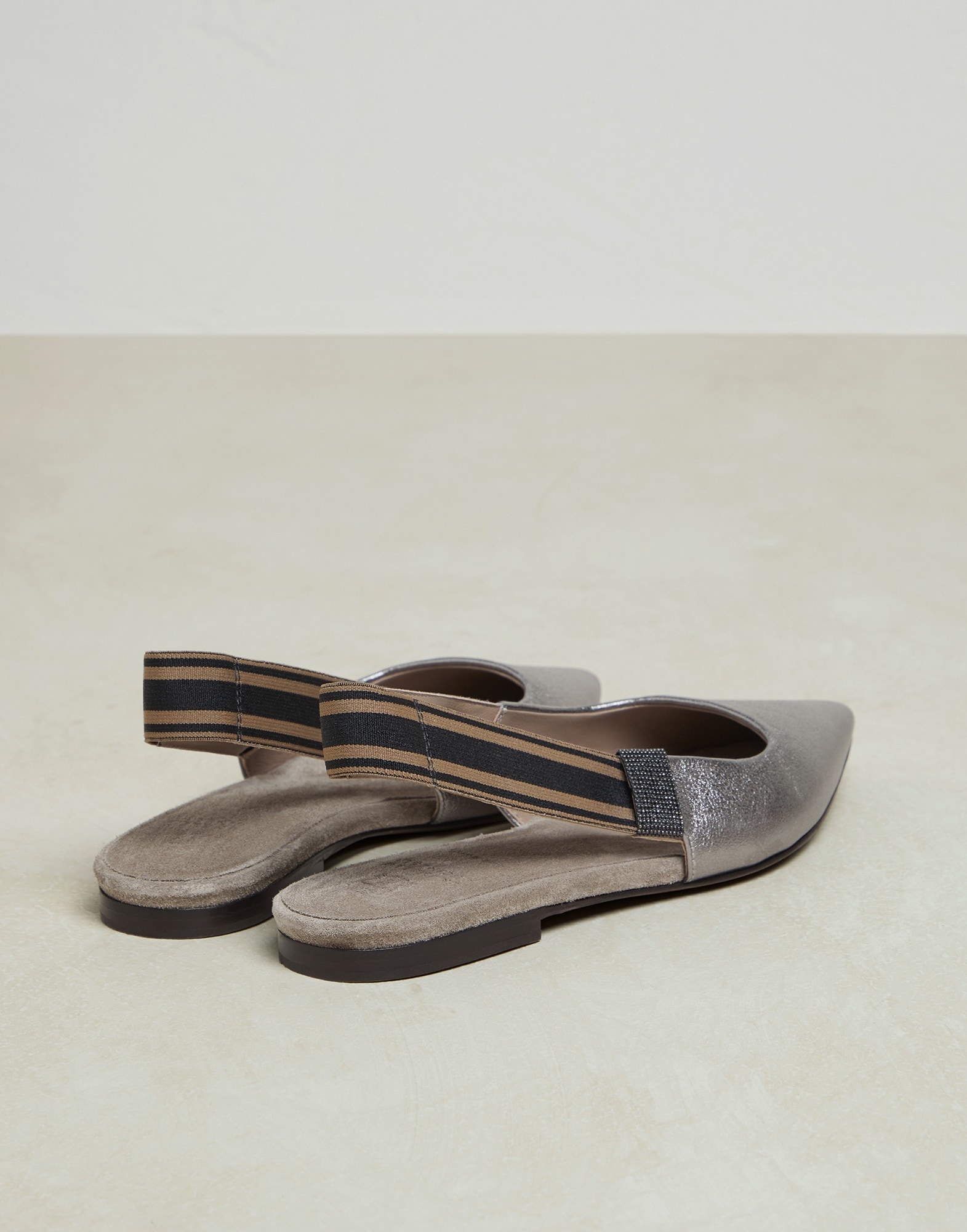 Lamé leather flats with striped strap and monili - 3