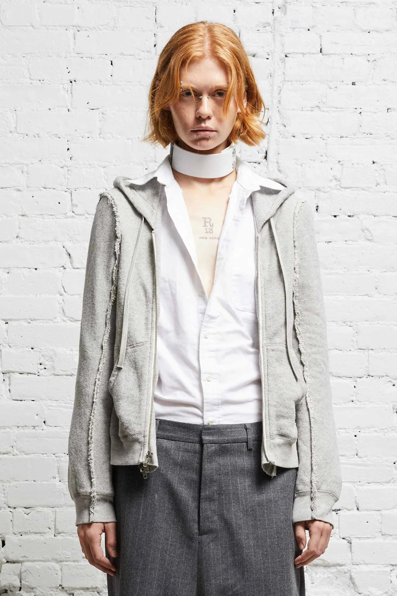 FLAT SLEEVE HOODIE - HEATHER GREY - 1