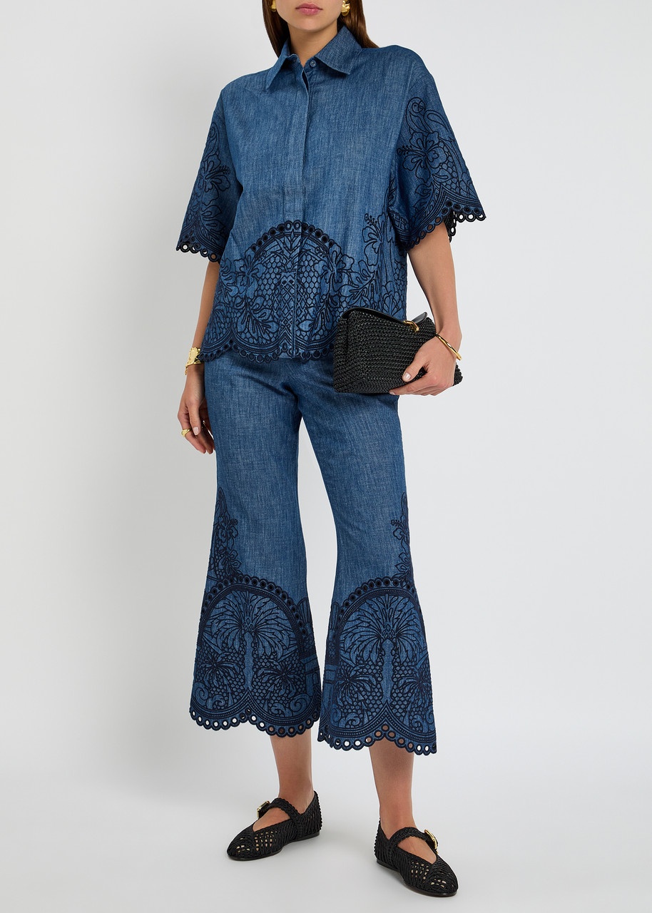 Zimmermann Coco Embroidered Chambray Trousers - 4