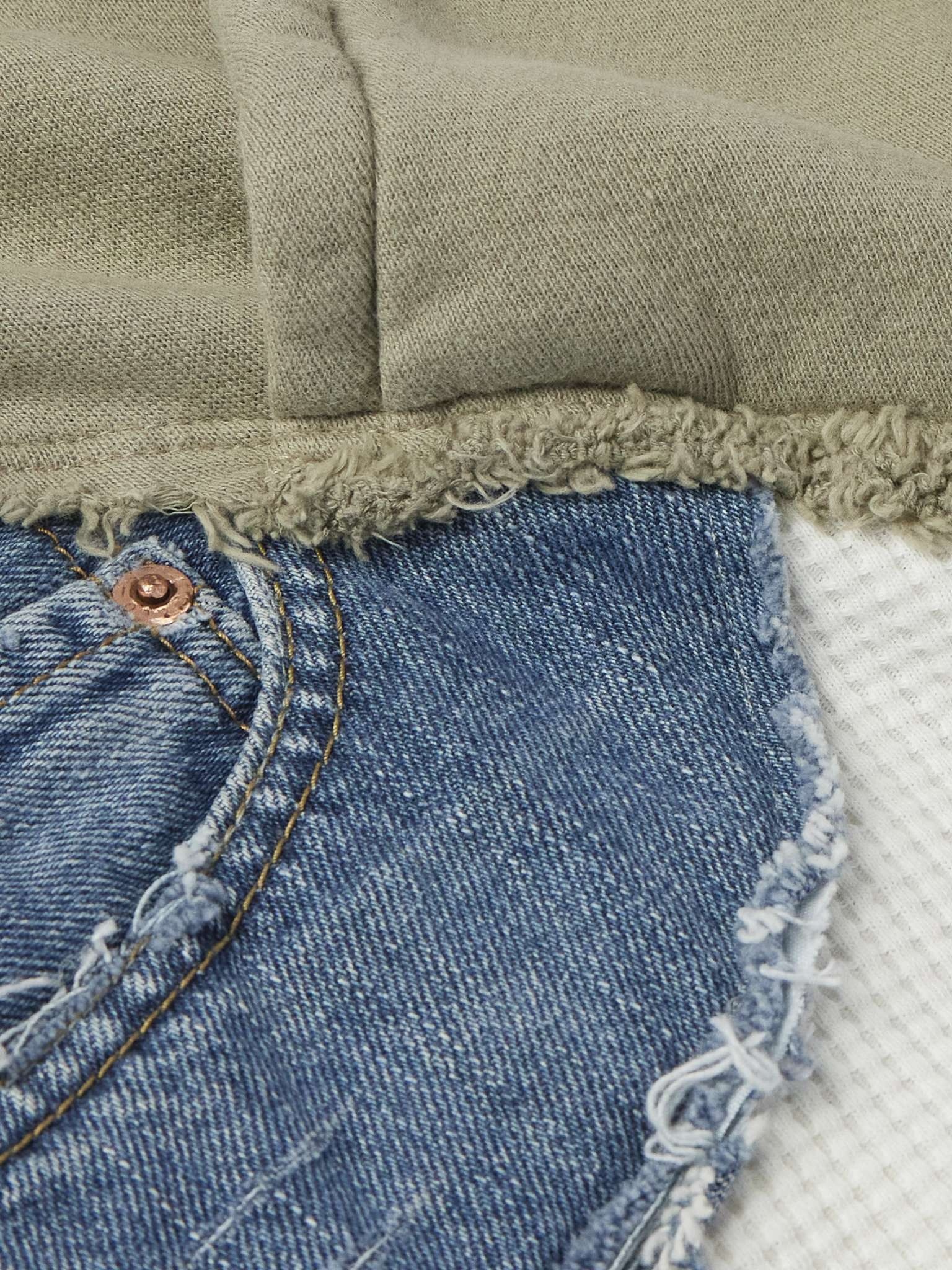 Denim-Panelled Waffle-Knit Cotton-Blend Jersey Hoodie - 4