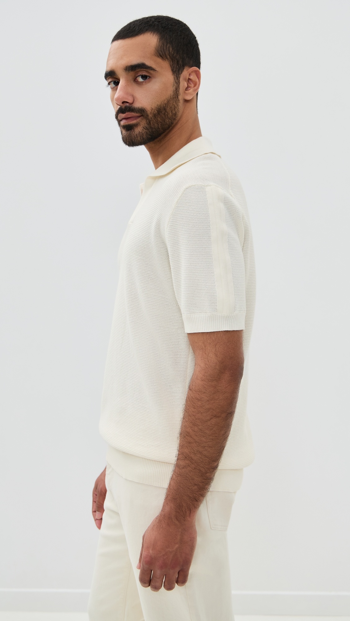 Rino Str Cotton Salt and Pepper Stitch Knitted Polo - 3
