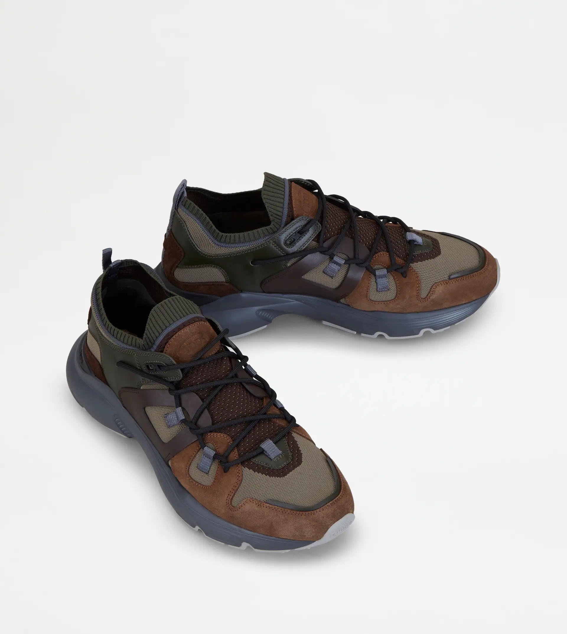 SNEAKERS IN LEATHER AND TECHNICAL FABRIC - BROWN, GREEN - 4