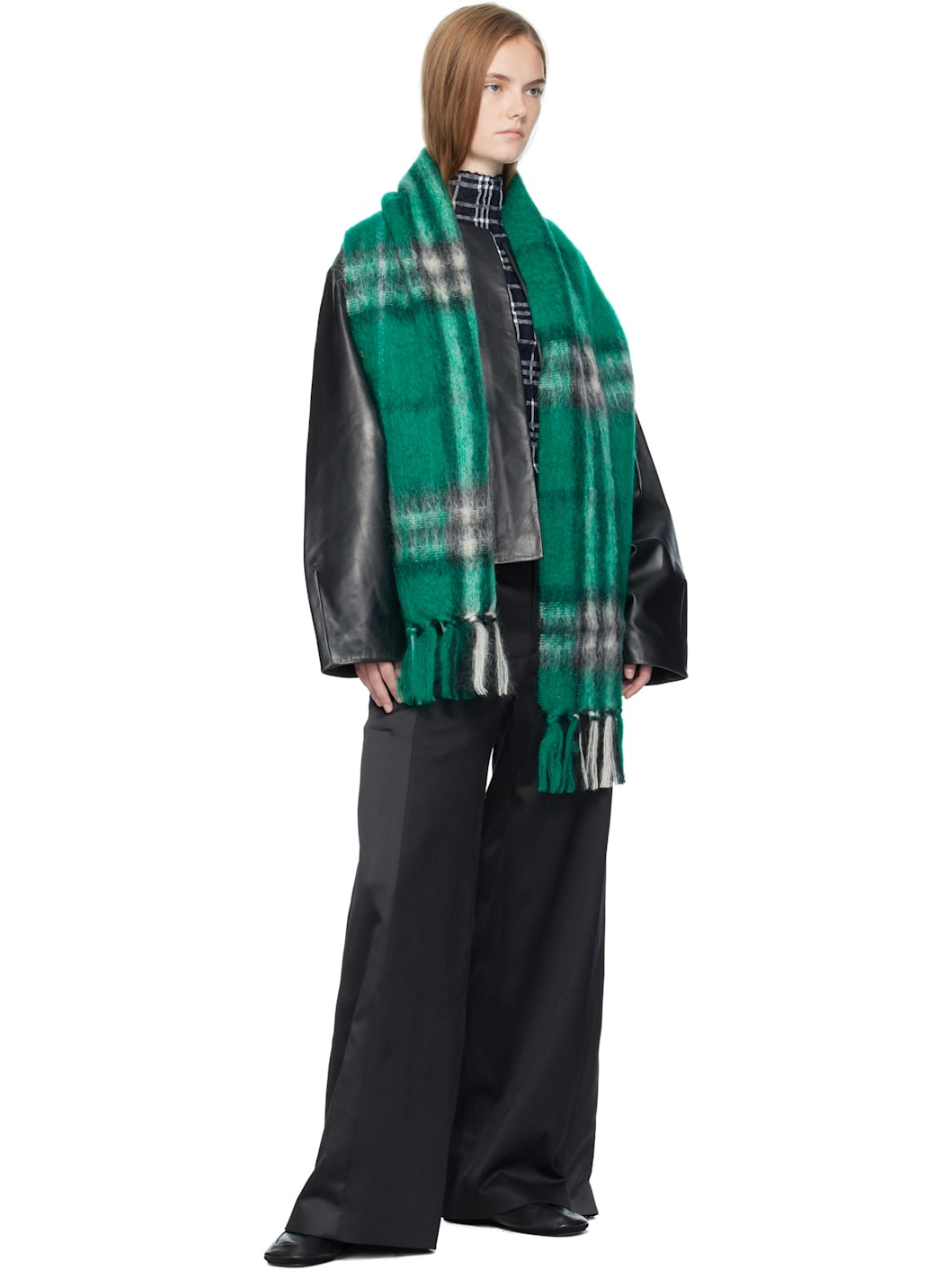 Green Check Mohair Wool Scarf - 2