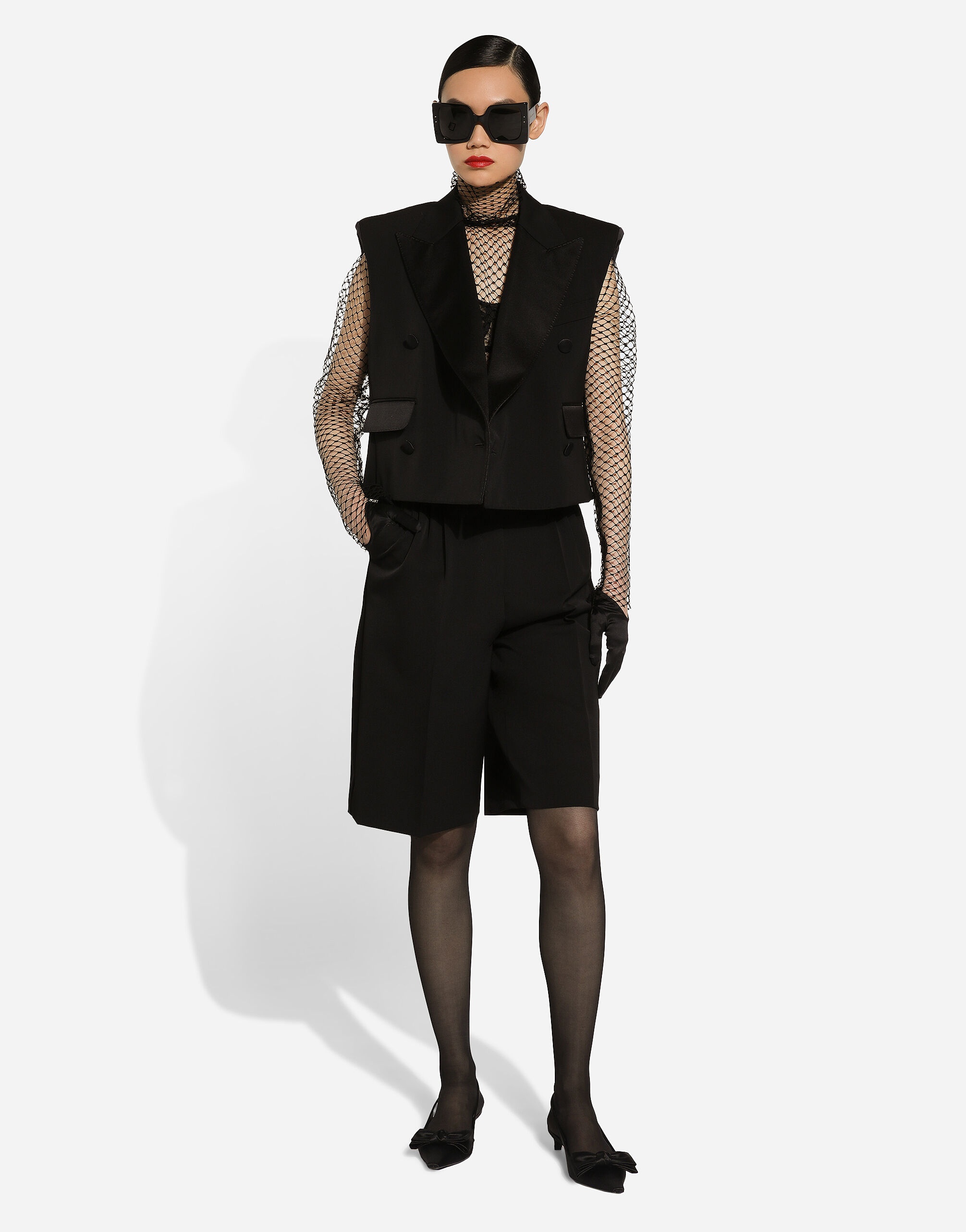 Sleeveless double-breasted wool gabardine tuxedo jacket - 3