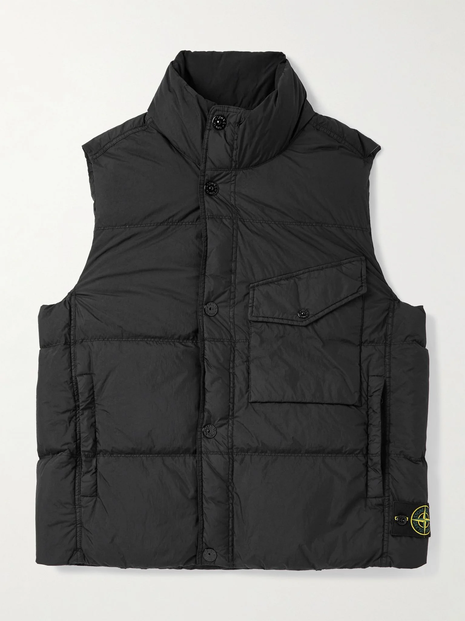Logo-Appliquéd Garment-Dyed Quitled Crinkled Reps Down Gilet Black - 1