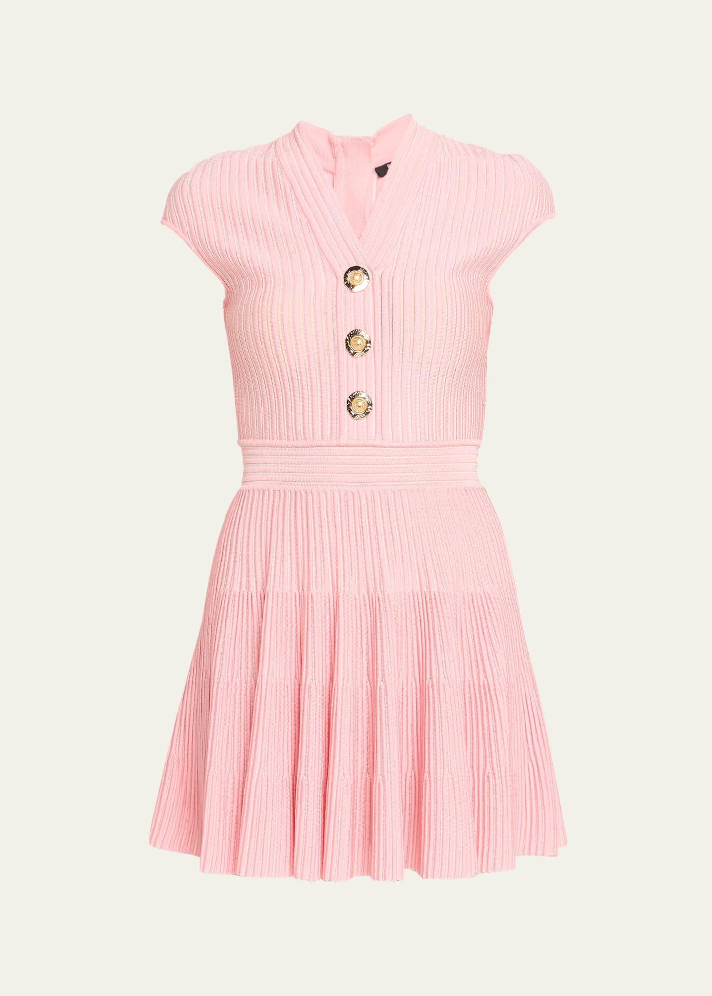 Short-Sleeve Flechage Knit Flare Mini Dress - 1