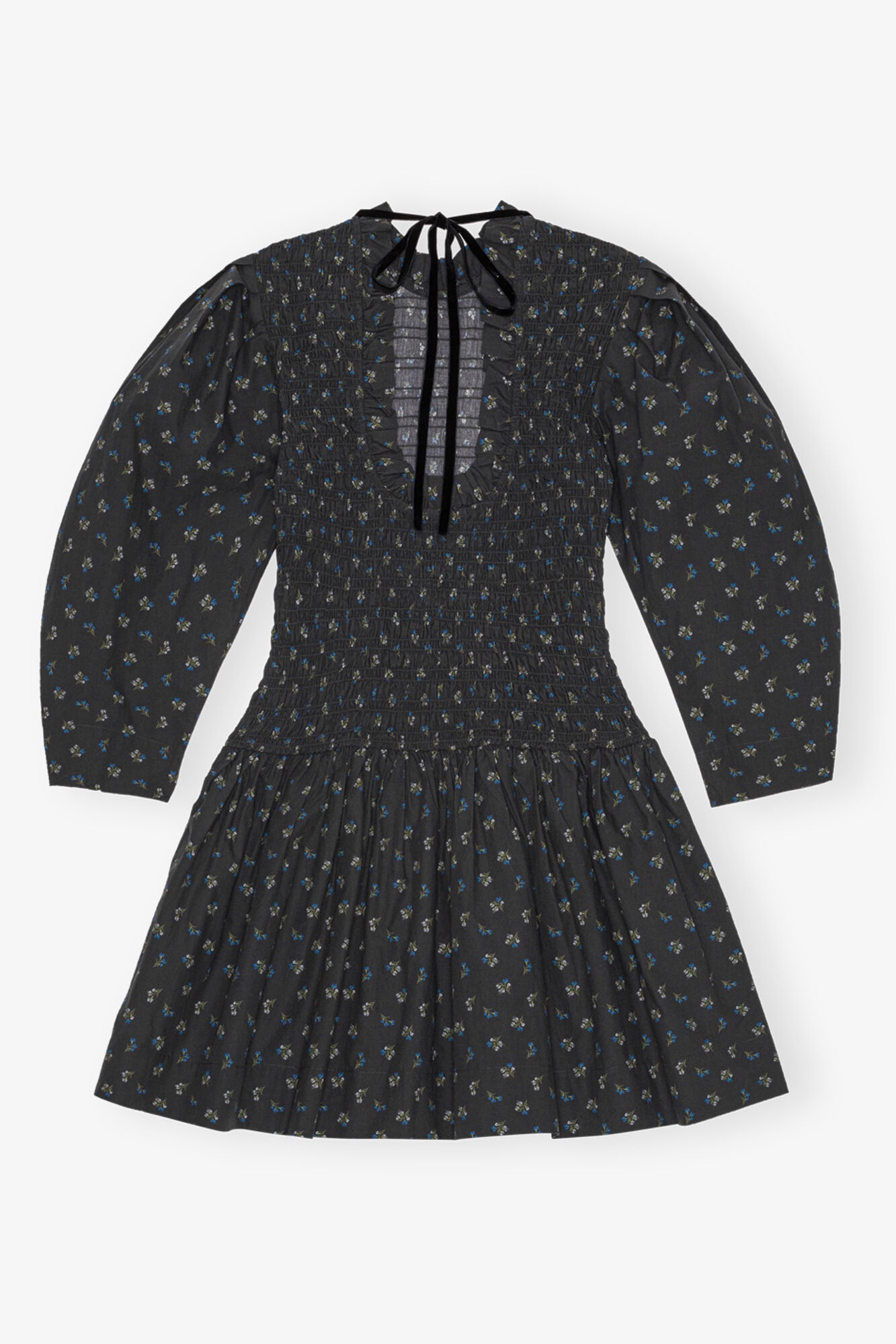 BLACK PRINTED MINI SMOCK DRESS - 6