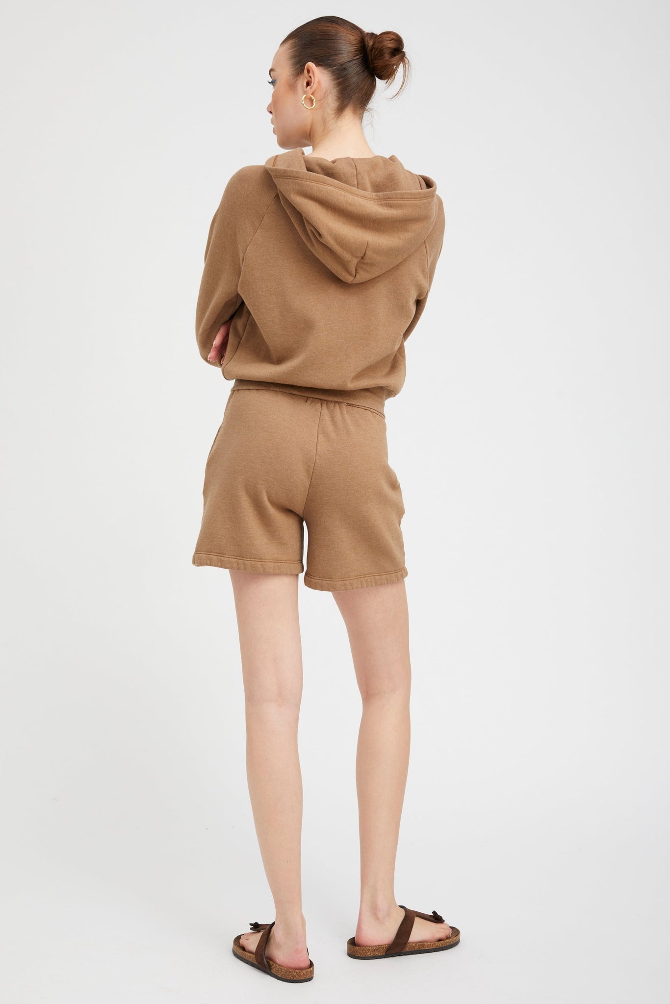 CAMEL SHRUNKEN ZIP UP HOODIE - 4