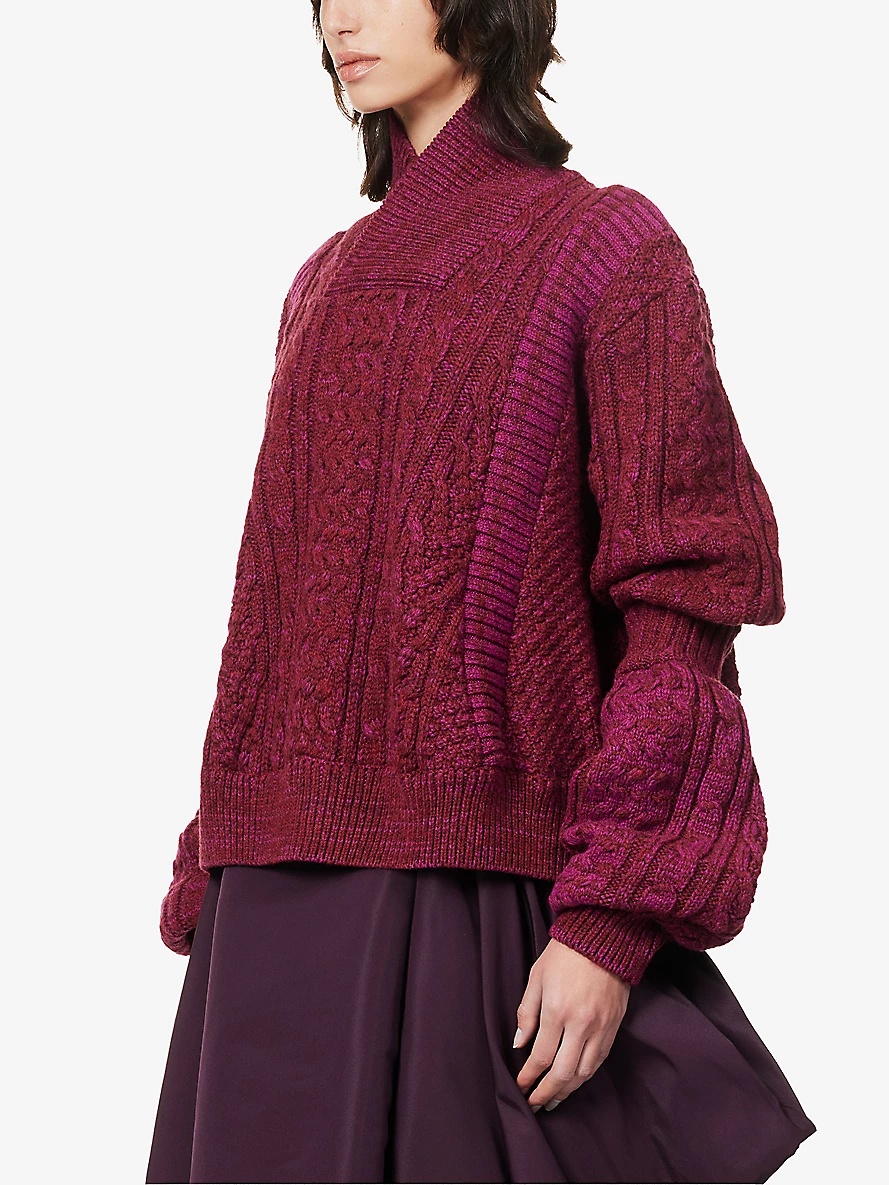 High-neck cable-knit relaxed-fit wool jumper - 3