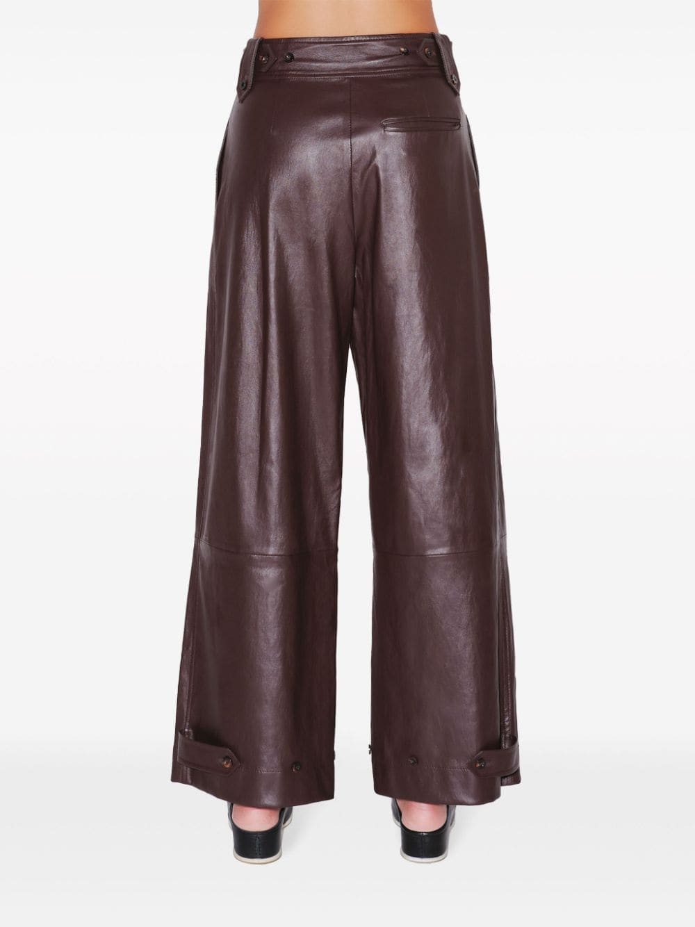 wide-leg lambskin trousers - 4