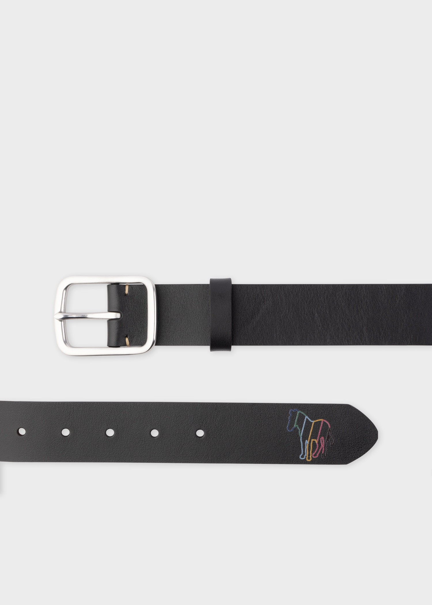 Black Leather Zebra Tip Belt - 1